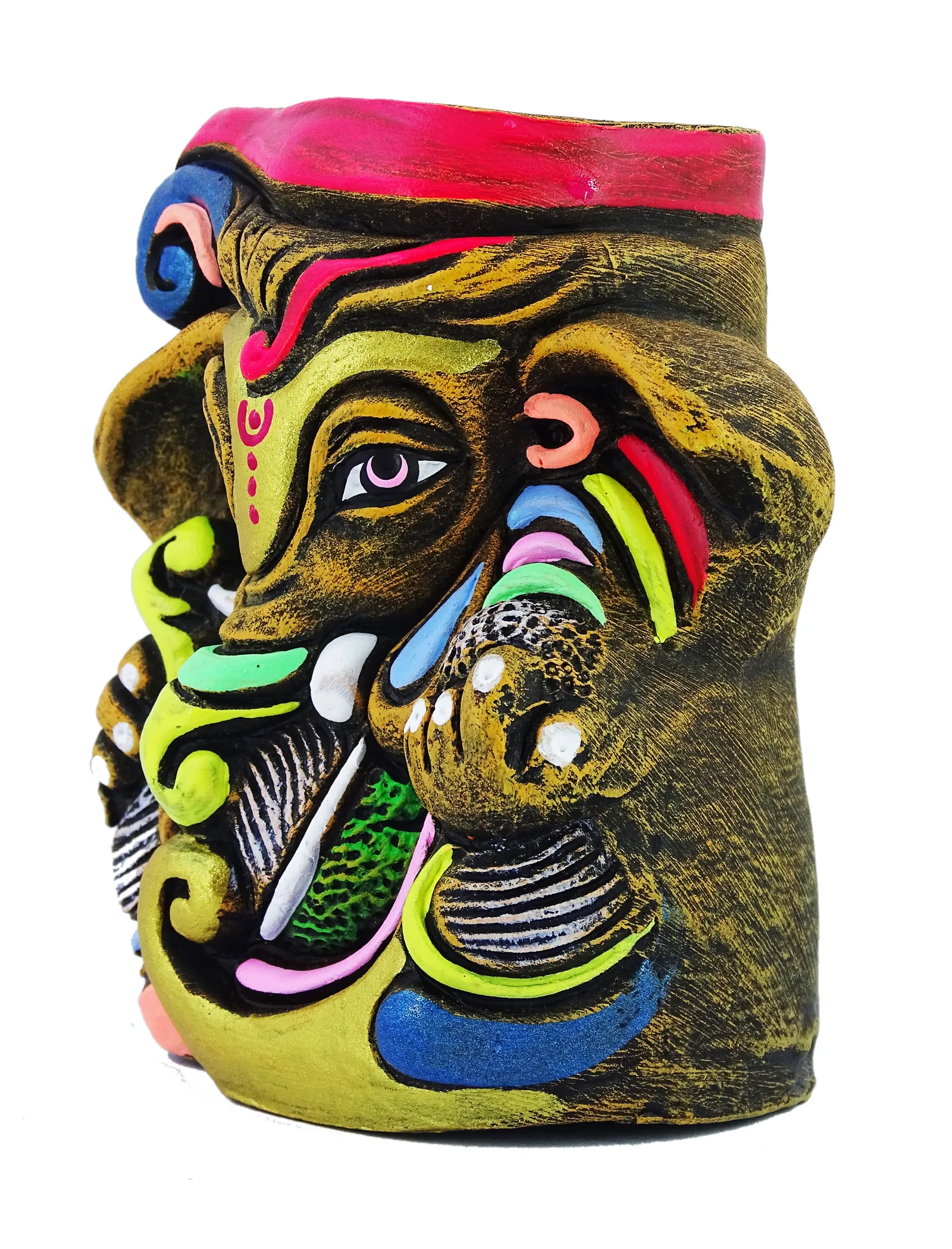 Ganesha - Terracotta Pen Stand | Handmade Clay Desk Décor | Tree Trunk Multicolored