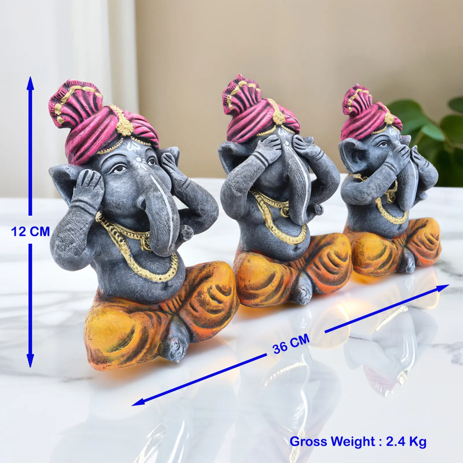 Ganesha Trio - Purple-Orange | Handmade Terracotta Clay Figurine | Abstract Terracotta Showpieces