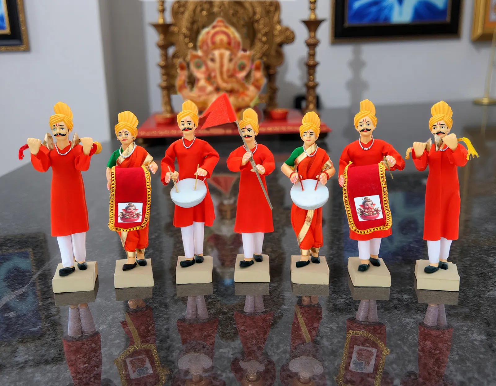 GANPATI VISARJAN Band - Set of 7 | Handmade Terracotta Clay Figurine | Standing Human Figure Idols