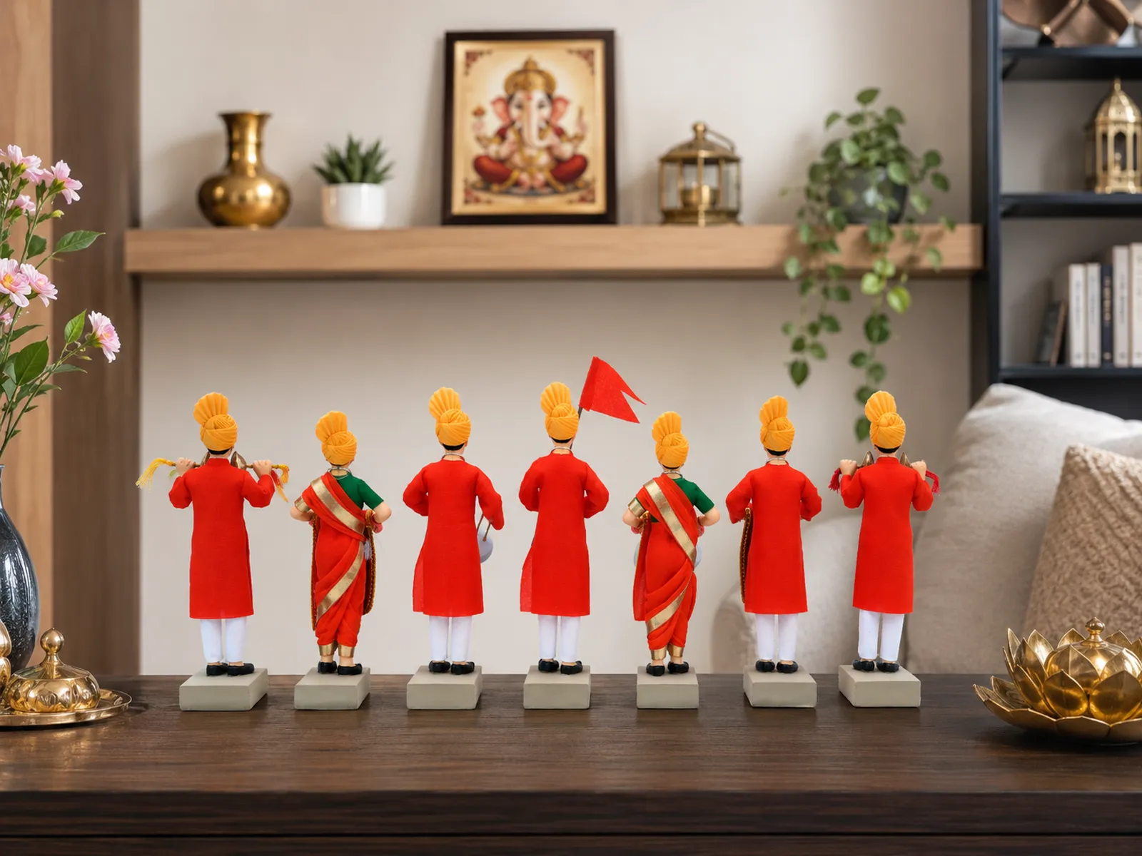 GANPATI VISARJAN Band - Set of 7 | Handmade Terracotta Clay Figurine | Standing Human Figure Idols
