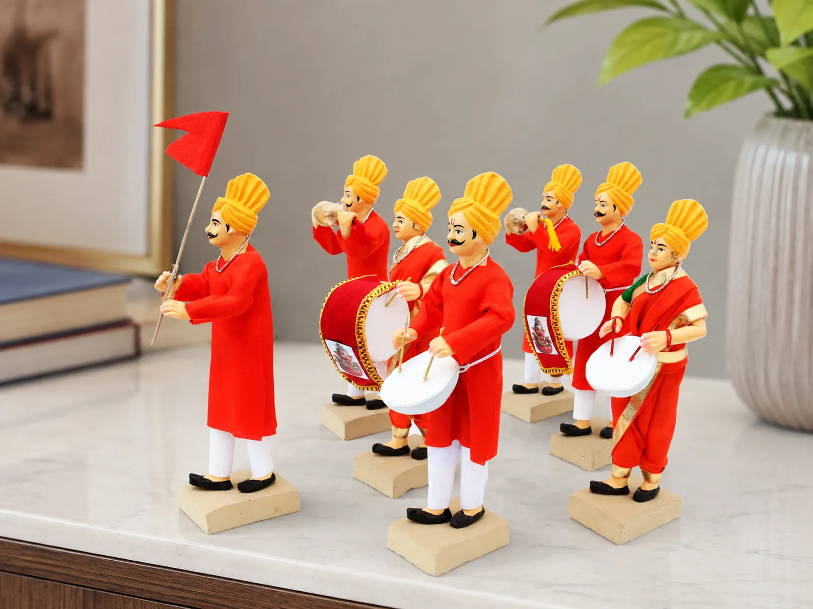 GANPATI VISARJAN Band - Set of 7 | Handmade Terracotta Clay Figurine | Standing Human Figure Idols