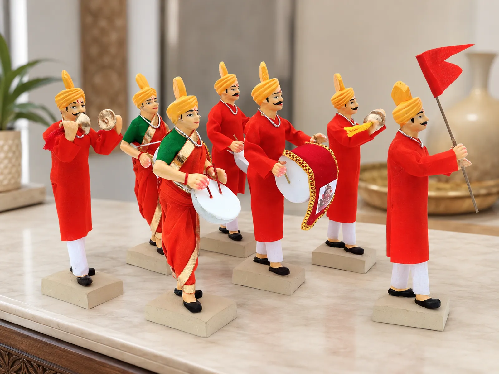 GANPATI VISARJAN Band - Set of 7 | Handmade Terracotta Clay Figurine | Standing Human Figure Idols