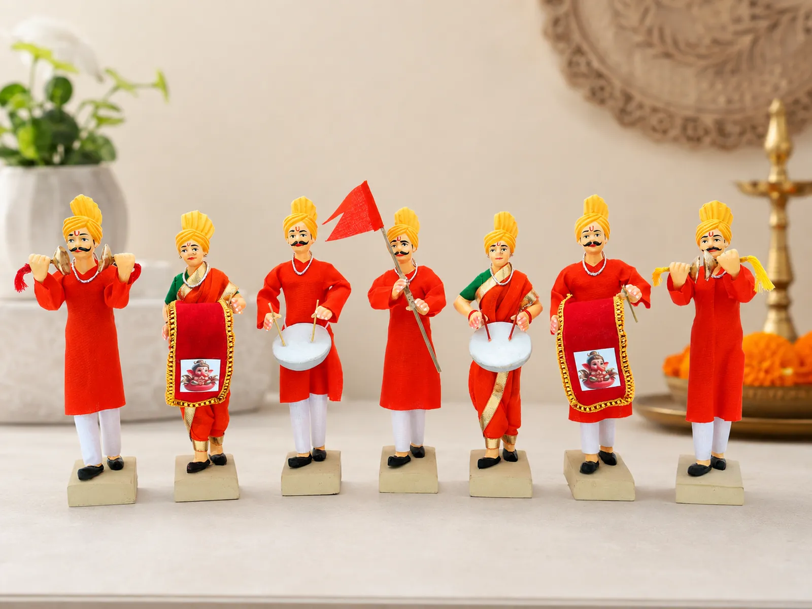 GANPATI VISARJAN Band - Set of 7 | Handmade Terracotta Clay Figurine | Standing Human Figure Idols