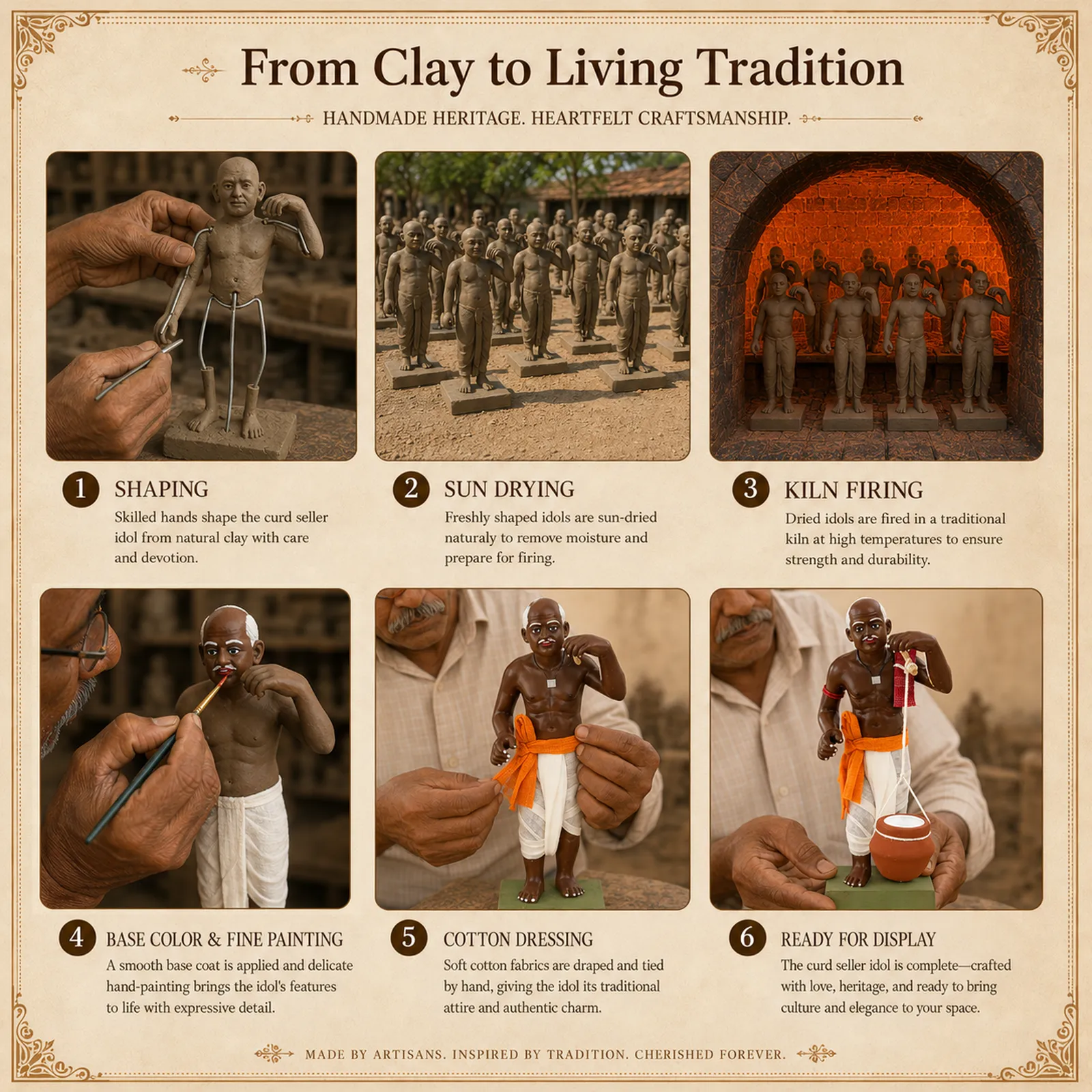 Indian Curd Seller | Handmade Terracotta Clay Figurine | Standing Human Figure Idols