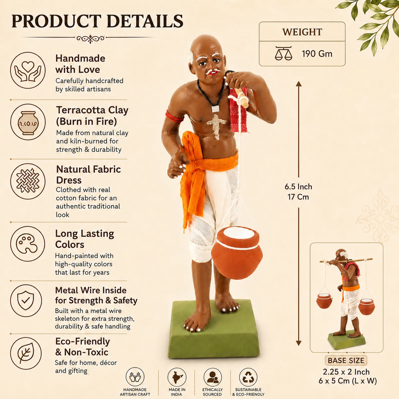 Indian Curd Seller | Handmade Terracotta Clay Figurine | Standing Human Figure Idols