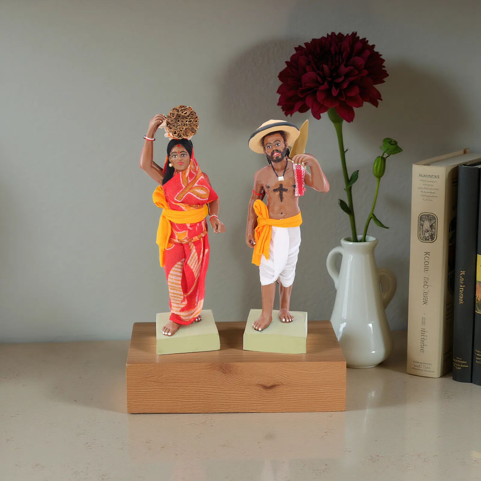 Indian Farmer Couple - Set of 2 | Handmade Terracotta Clay Figurine | Standing Human Figure Idols