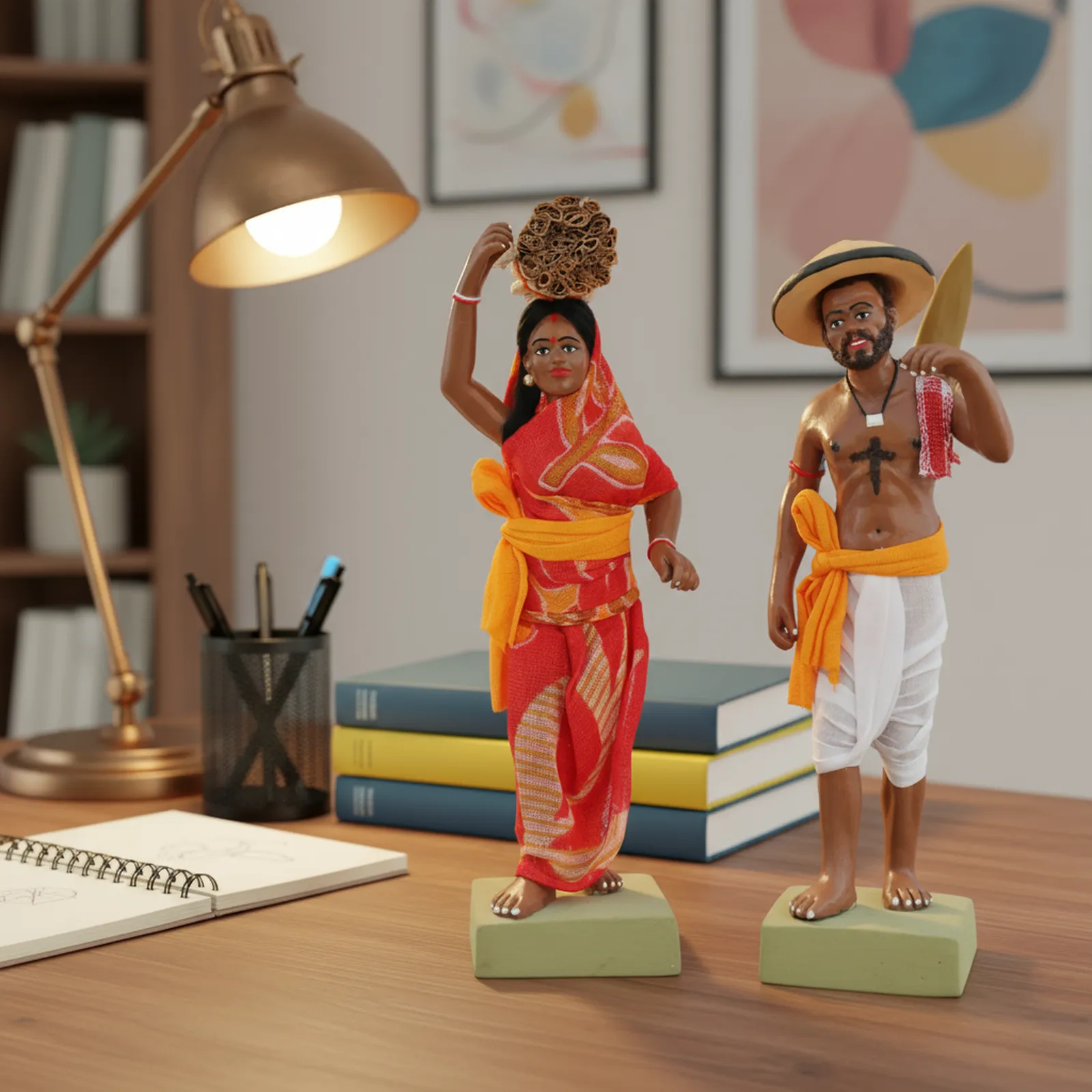 Indian Farmer Couple - Set of 2 | Handmade Terracotta Clay Figurine | Standing Human Figure Idols