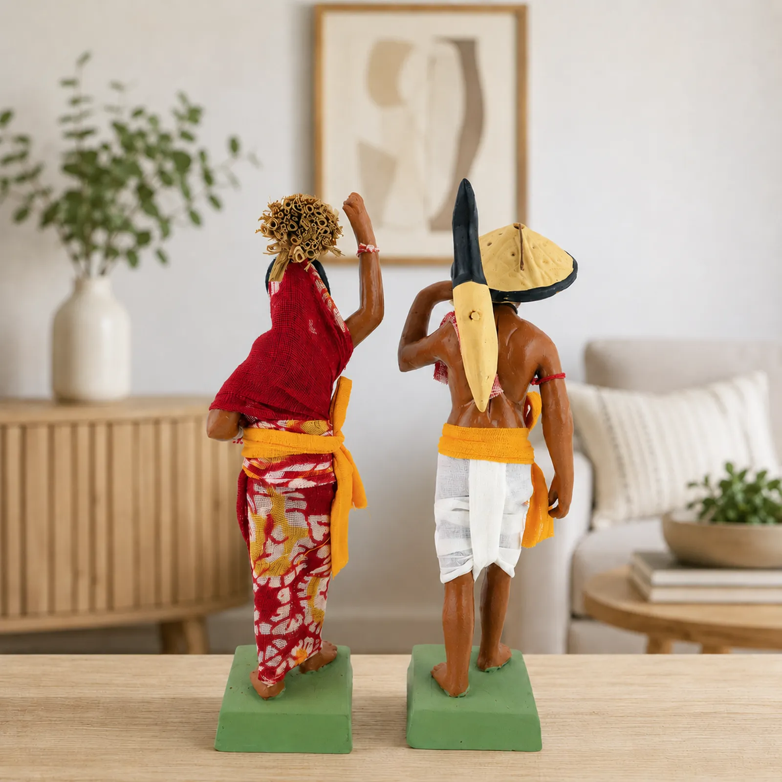 Indian Farmer Couple - Set of 2 | Handmade Terracotta Clay Figurine | Standing Human Figure Idols