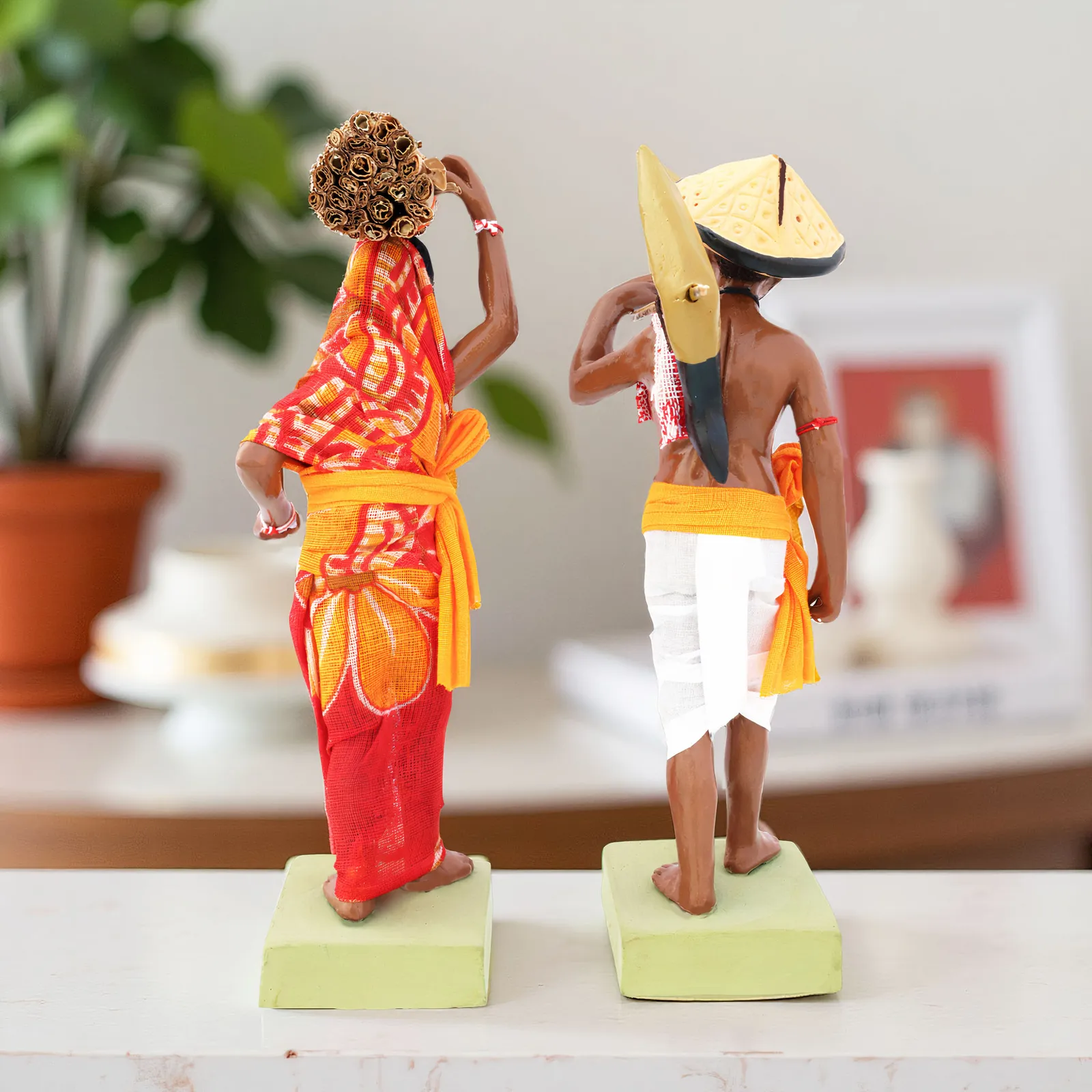 Indian Farmer Couple - Set of 2 | Handmade Terracotta Clay Figurine | Standing Human Figure Idols