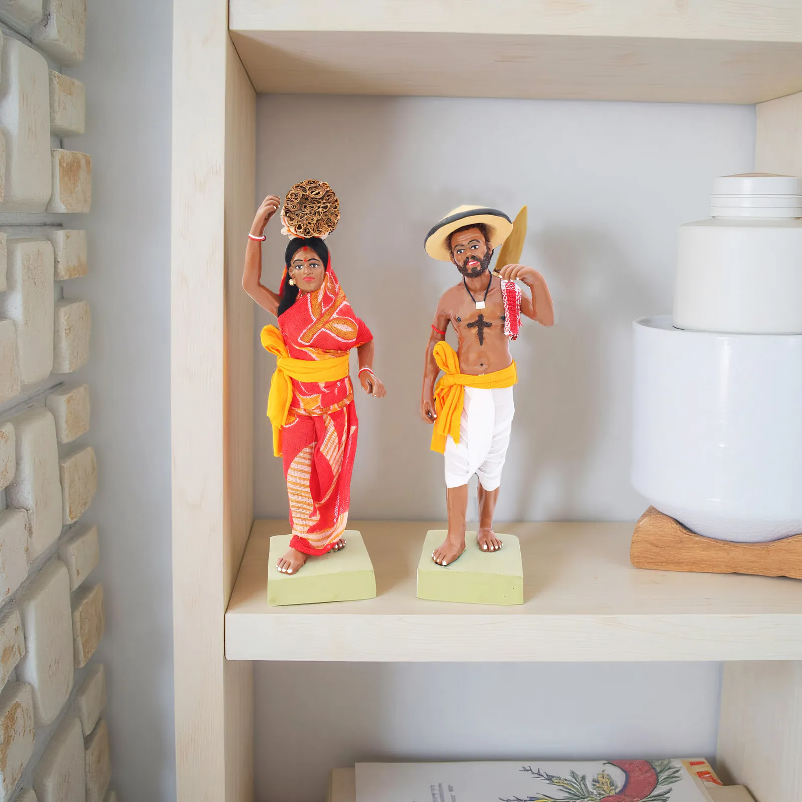 Indian Farmer Couple - Set of 2 | Handmade Terracotta Clay Figurine | Standing Human Figure Idols