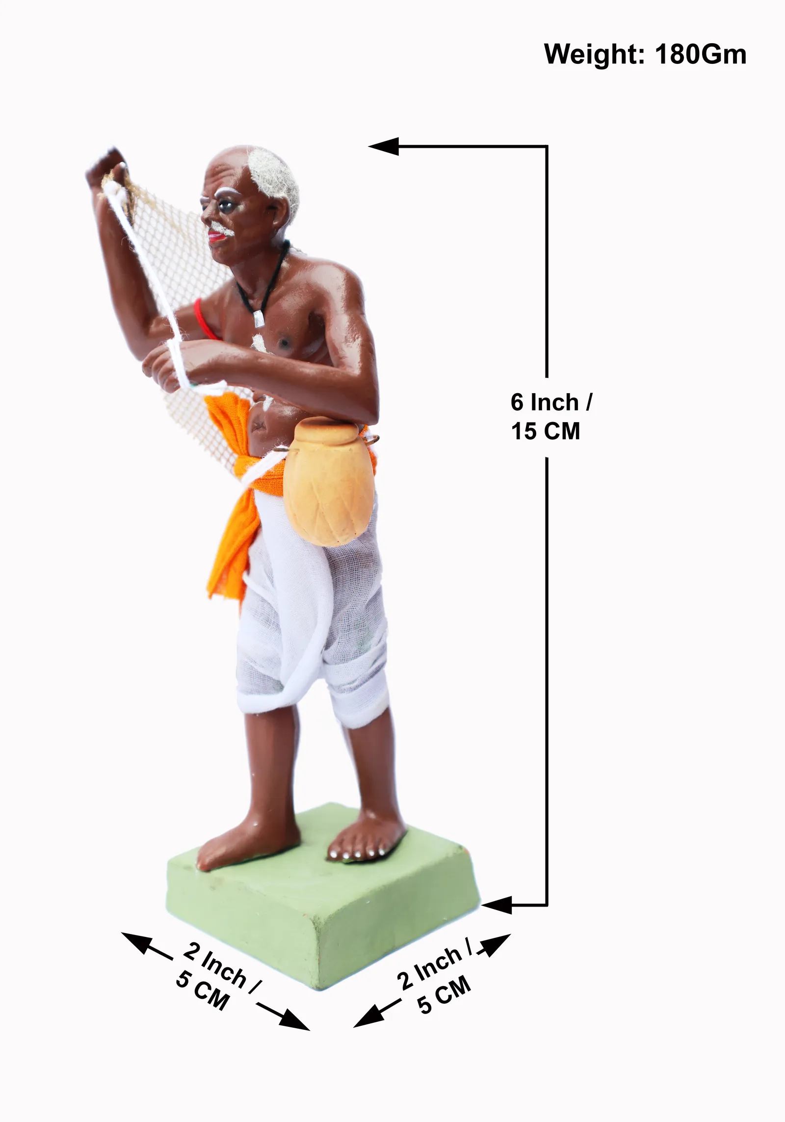 Indian Fisherman | Handmade Terracotta Clay Figurine | Standing Human Figure Idols