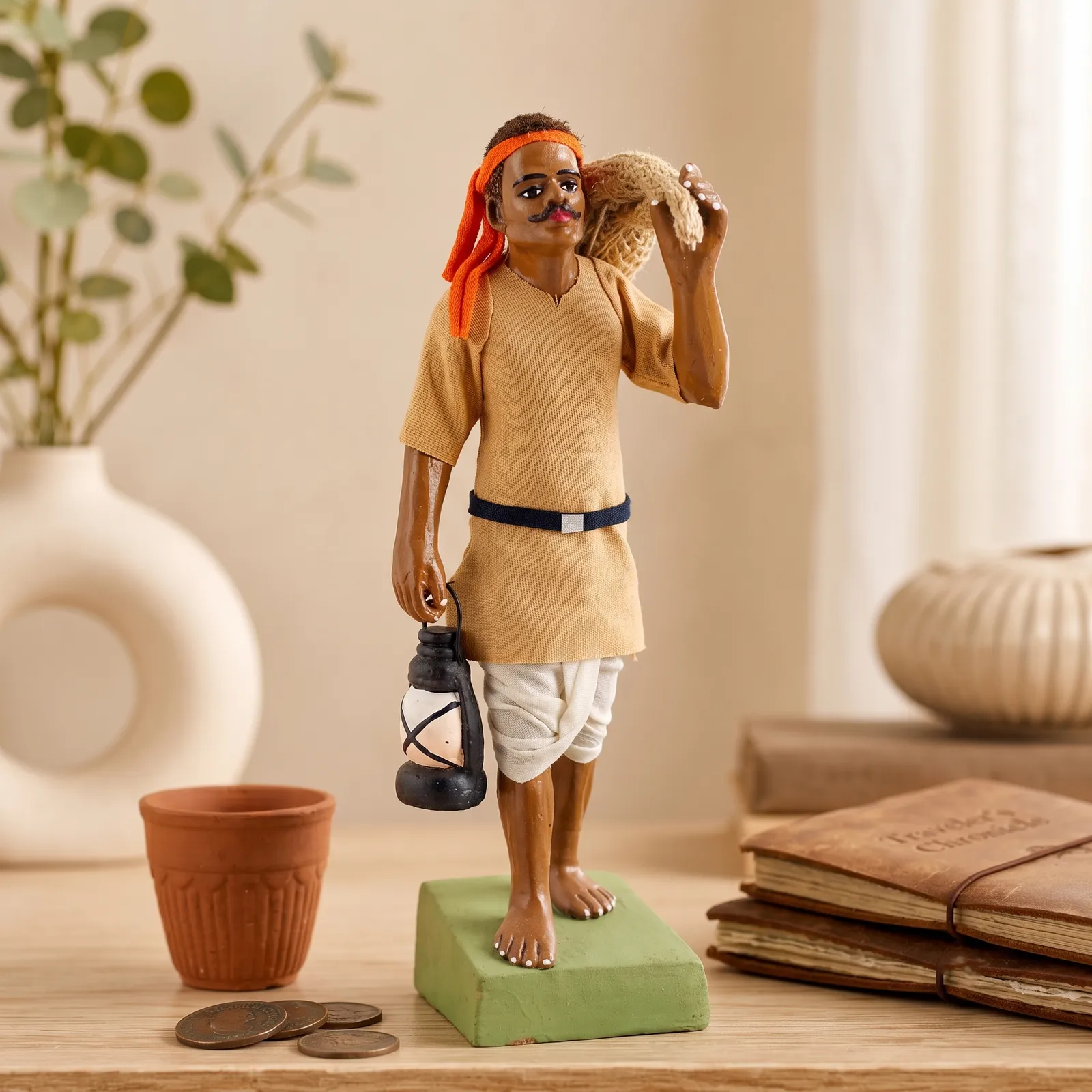 Indian Postman Daakiya | Handmade Terracotta Clay Figurine | Standing Human Figure Idols
