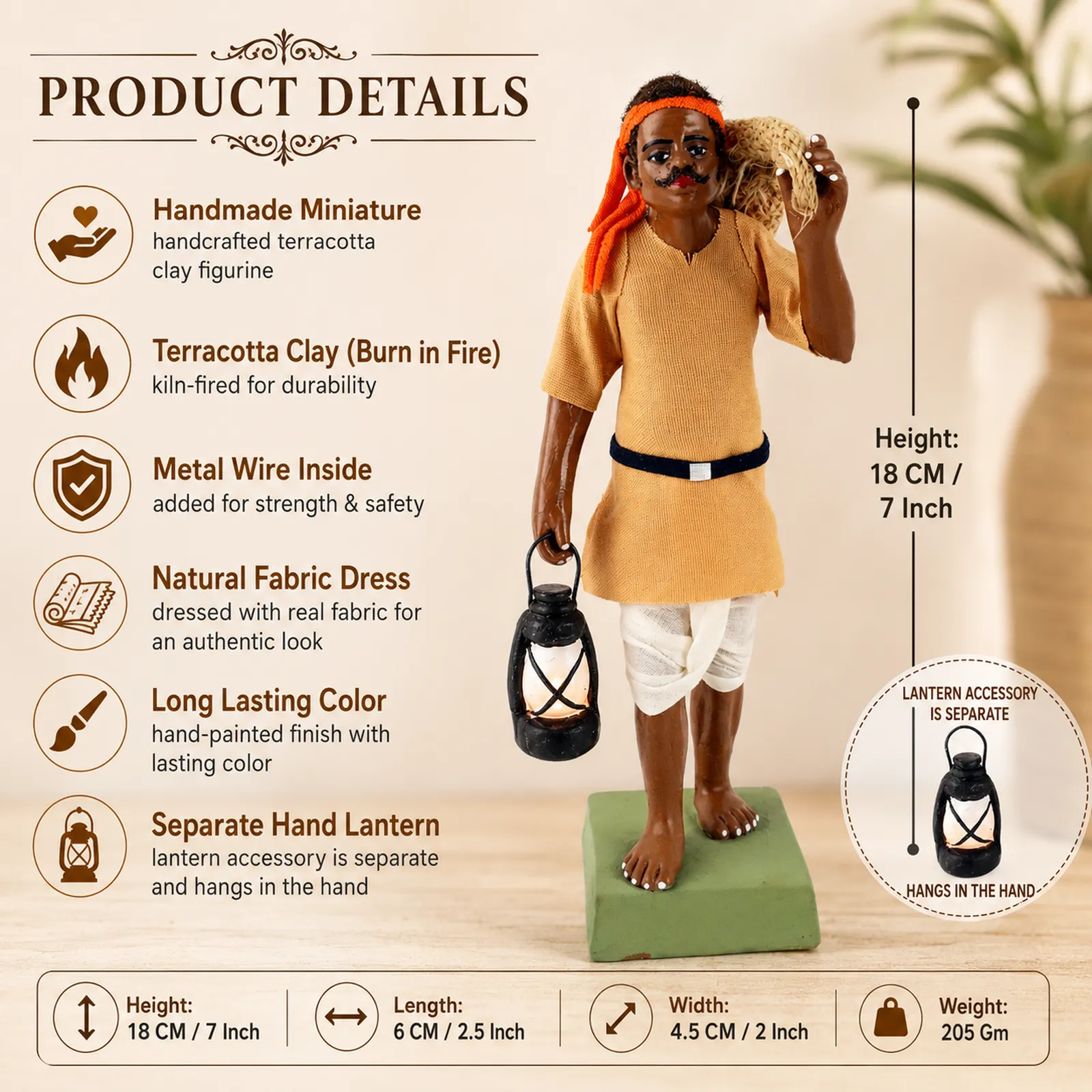 Indian Postman Daakiya | Handmade Terracotta Clay Figurine | Standing Human Figure Idols