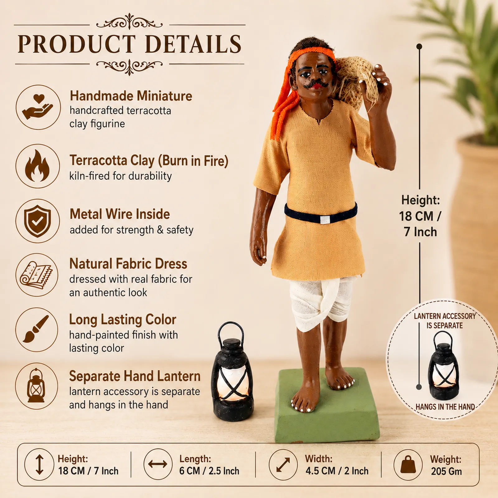 Indian Postman Daakiya | Handmade Terracotta Clay Figurine | Standing Human Figure Idols