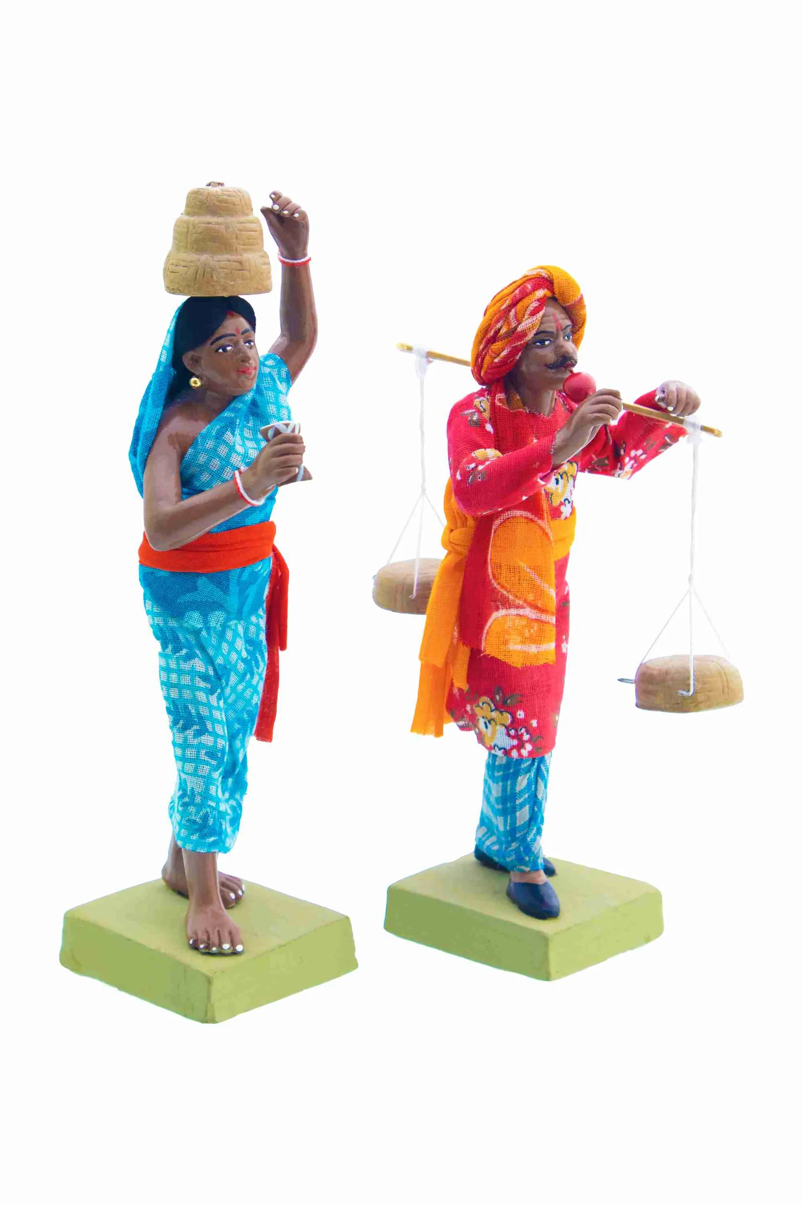 Indian Snake Charmer - Set of 2 | Handmade Terracotta Clay Figurine | Standing Human Figure Idols