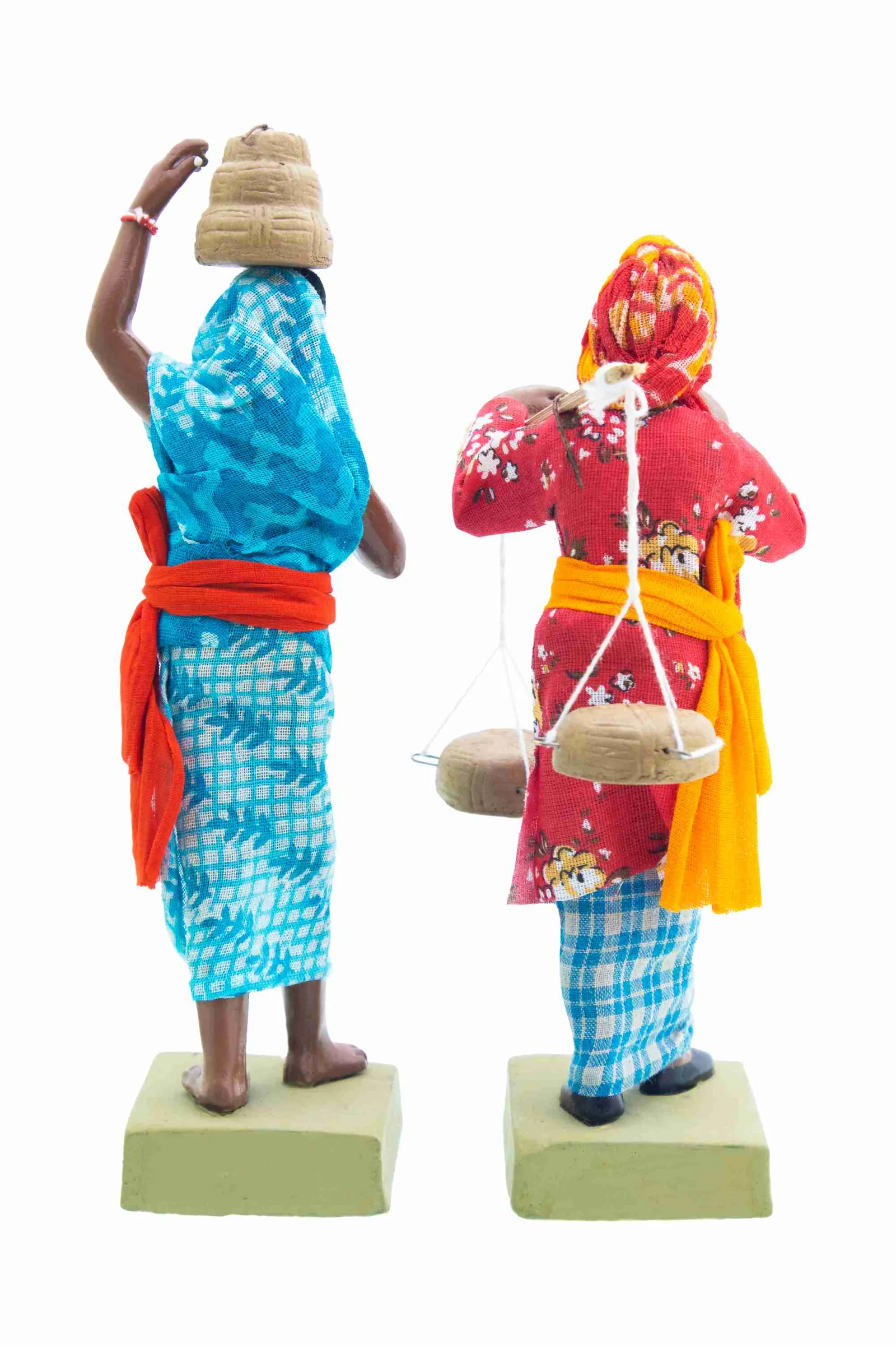 Indian Snake Charmer - Set of 2 | Handmade Terracotta Clay Figurine | Standing Human Figure Idols