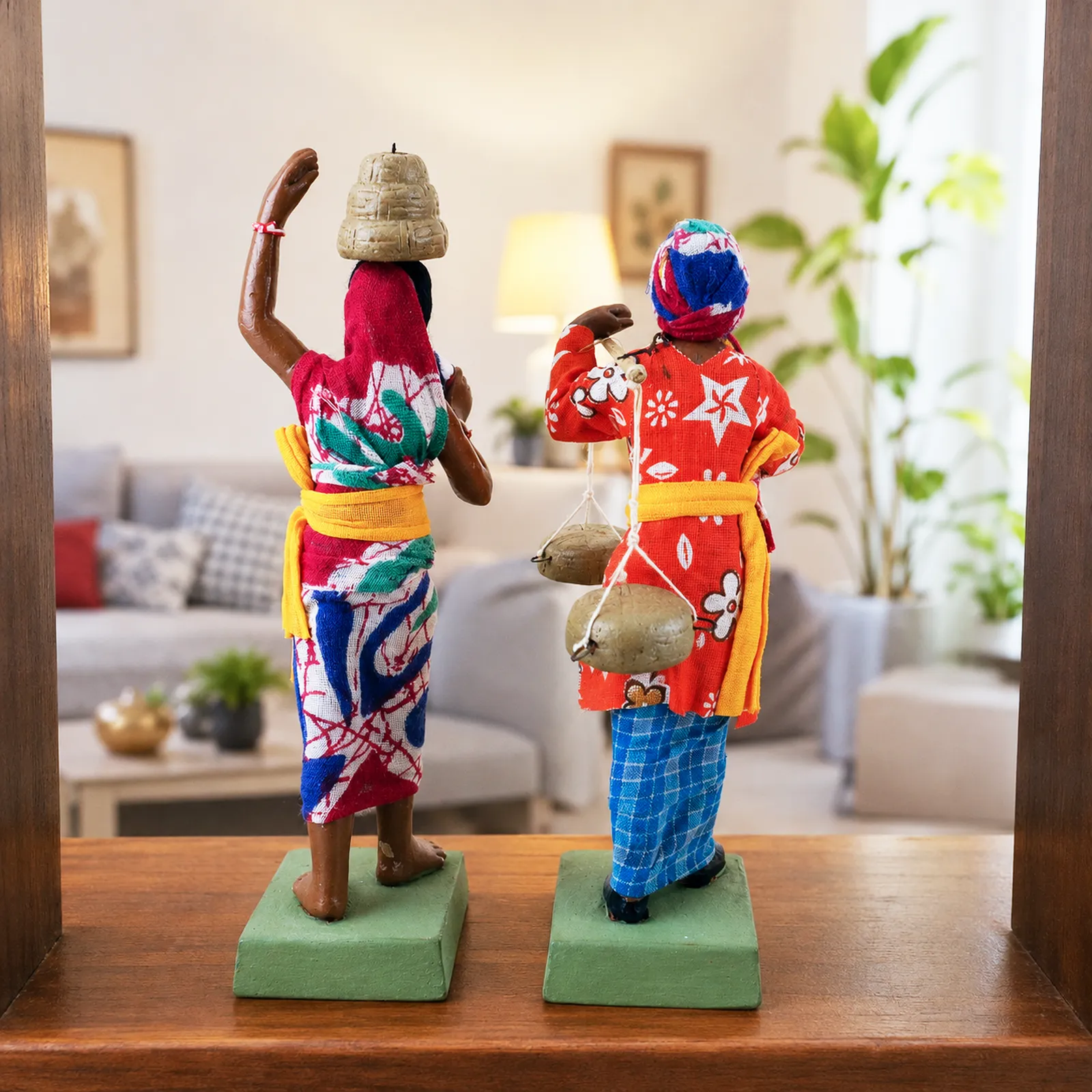 Indian Snake Charmer - Set of 2 | Handmade Terracotta Clay Figurine | Standing Human Figure Idols