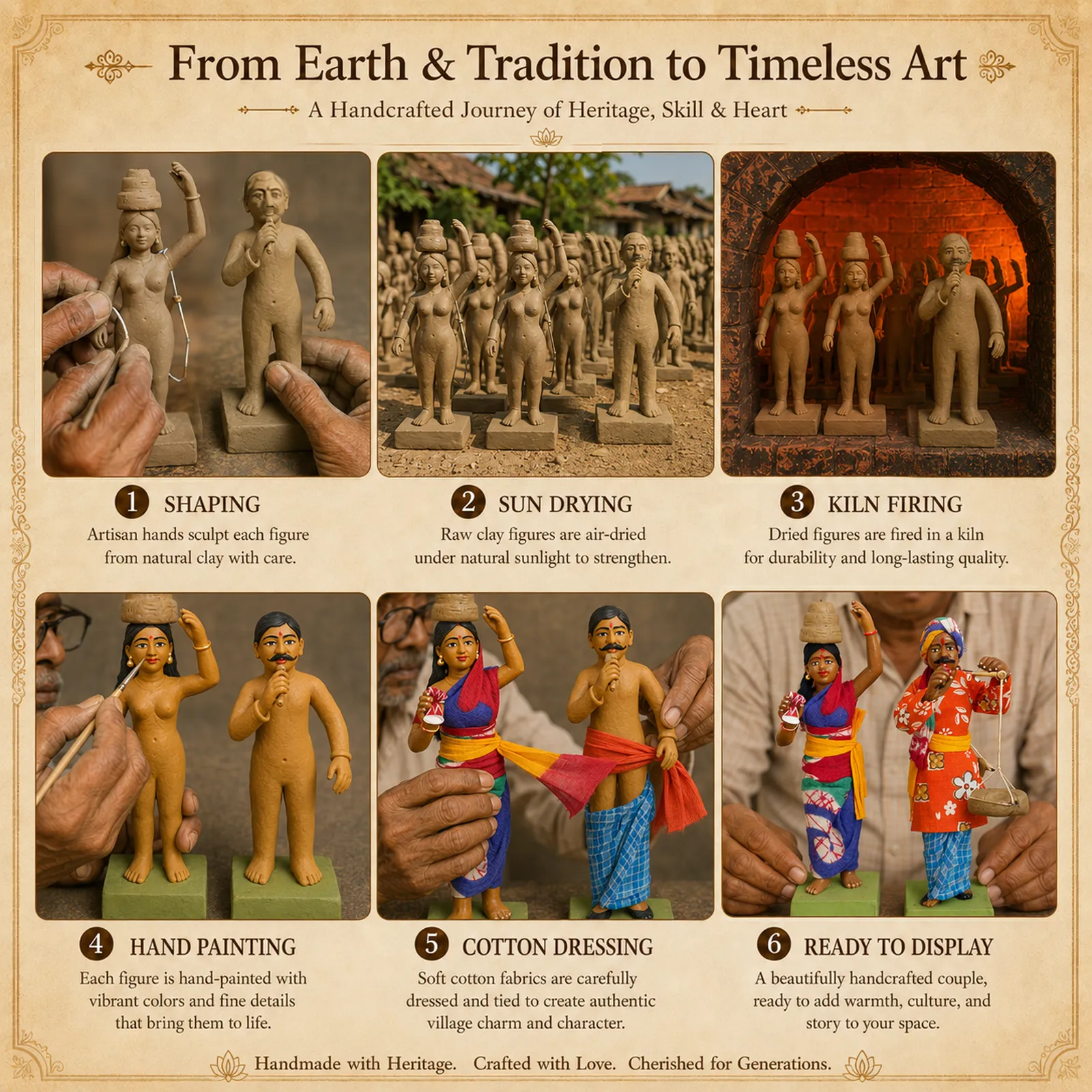 Indian Snake Charmer - Set of 2 | Handmade Terracotta Clay Figurine | Standing Human Figure Idols