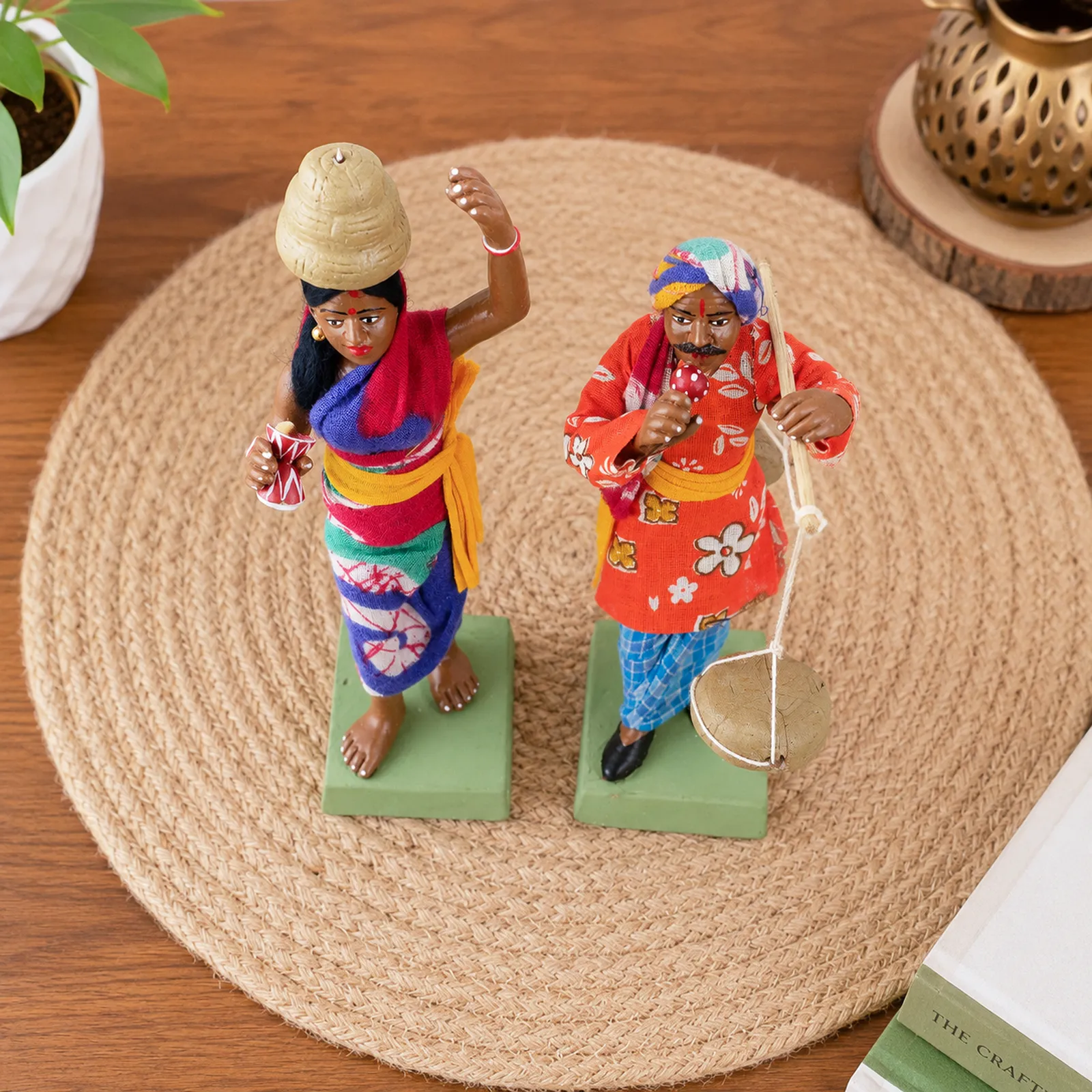Indian Snake Charmer - Set of 2 | Handmade Terracotta Clay Figurine | Standing Human Figure Idols