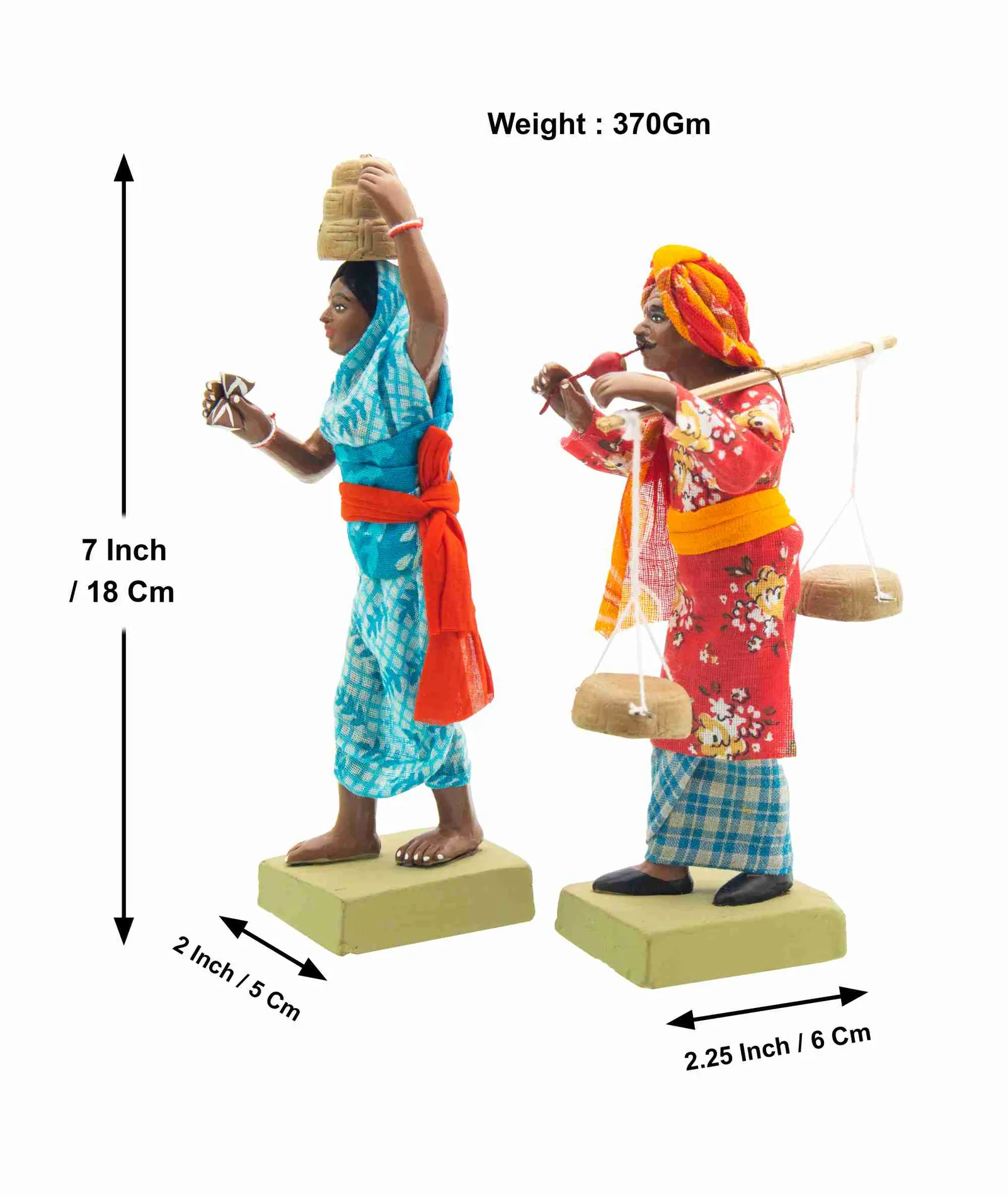 Indian Snake Charmer - Set of 2 | Handmade Terracotta Clay Figurine | Standing Human Figure Idols