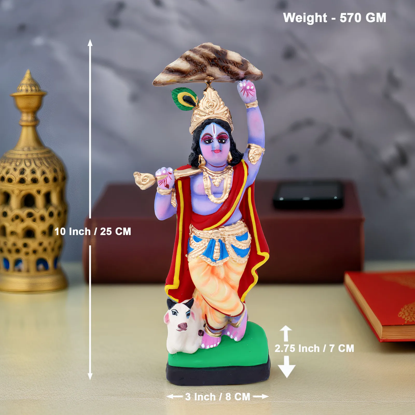 Krishna Lifting Govardhan Parbat - Clay Terracotta Idol | Spiritual and Cultural Art