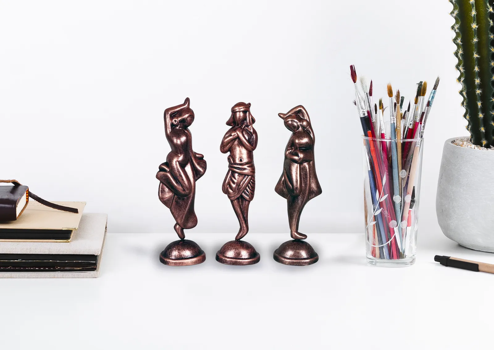 Krishna with Gopiya - Metallic Bronze | Handmade Terracotta Clay Figurine | Abstract Terracotta Showpieces