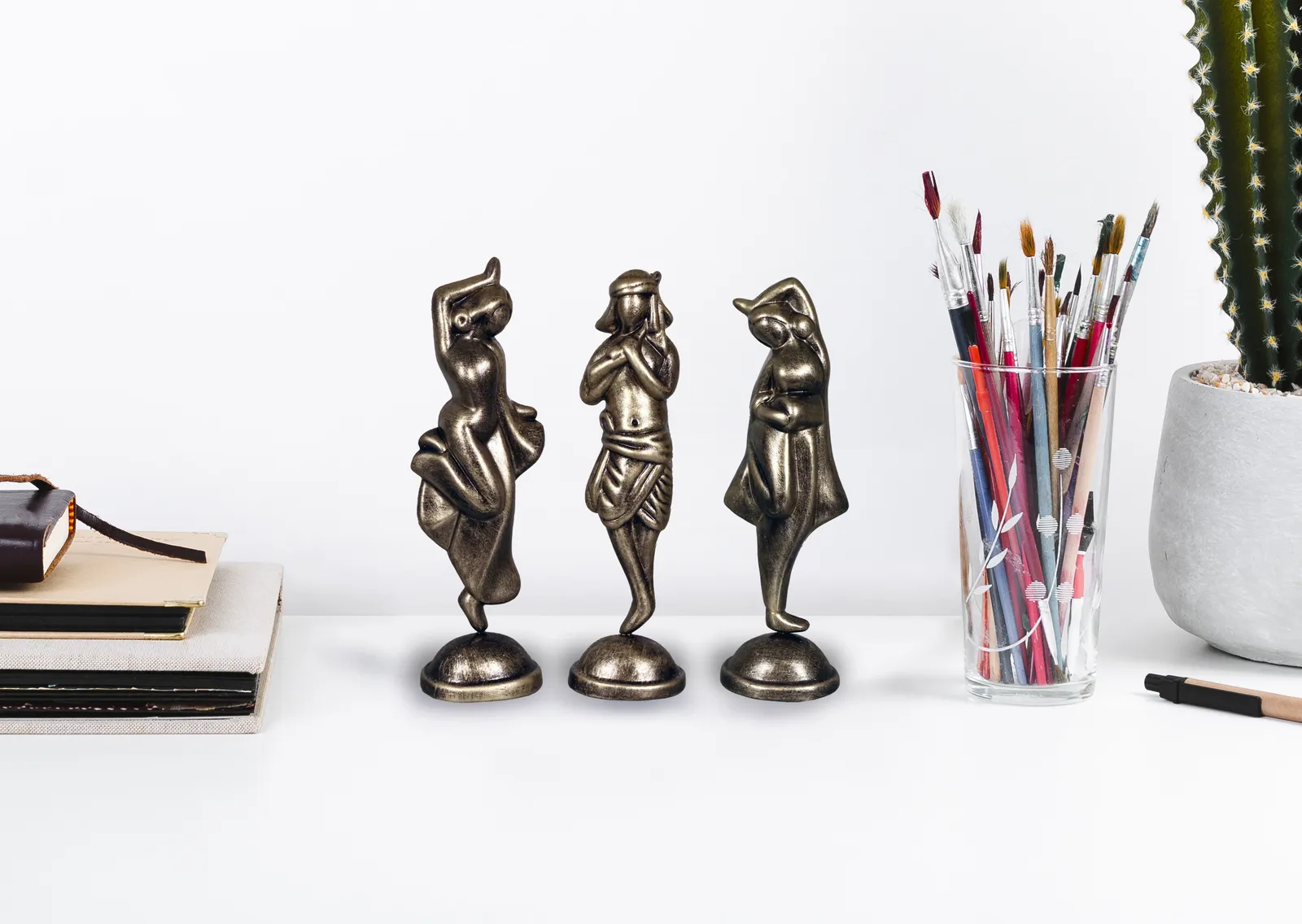 Krishna with Gopiya - Metallic Golden | Handmade Terracotta Clay Figurine | Abstract Terracotta Showpieces