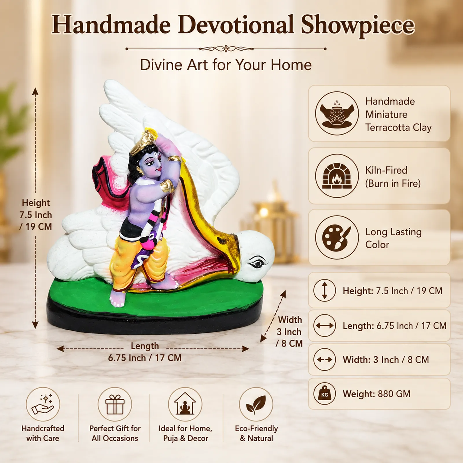 Krishna's Bakasur Vadh - Clay Terracotta Idol | Spiritual and Cultural Art
