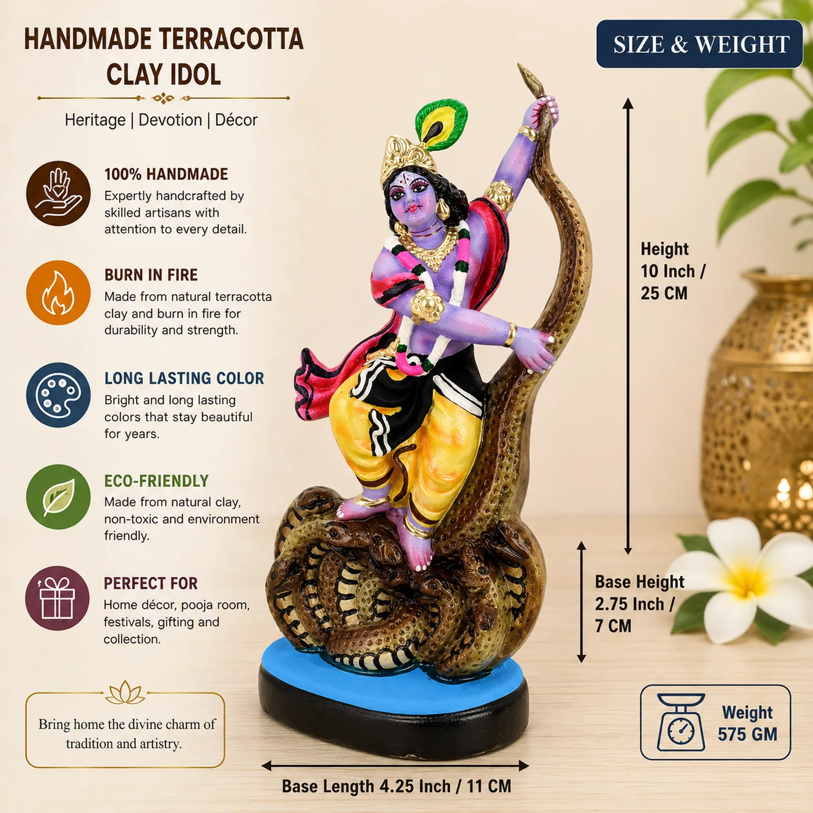 Krishna's Kaliya Naag Daman - Clay Terracotta Idol | Spiritual and Cultural Art