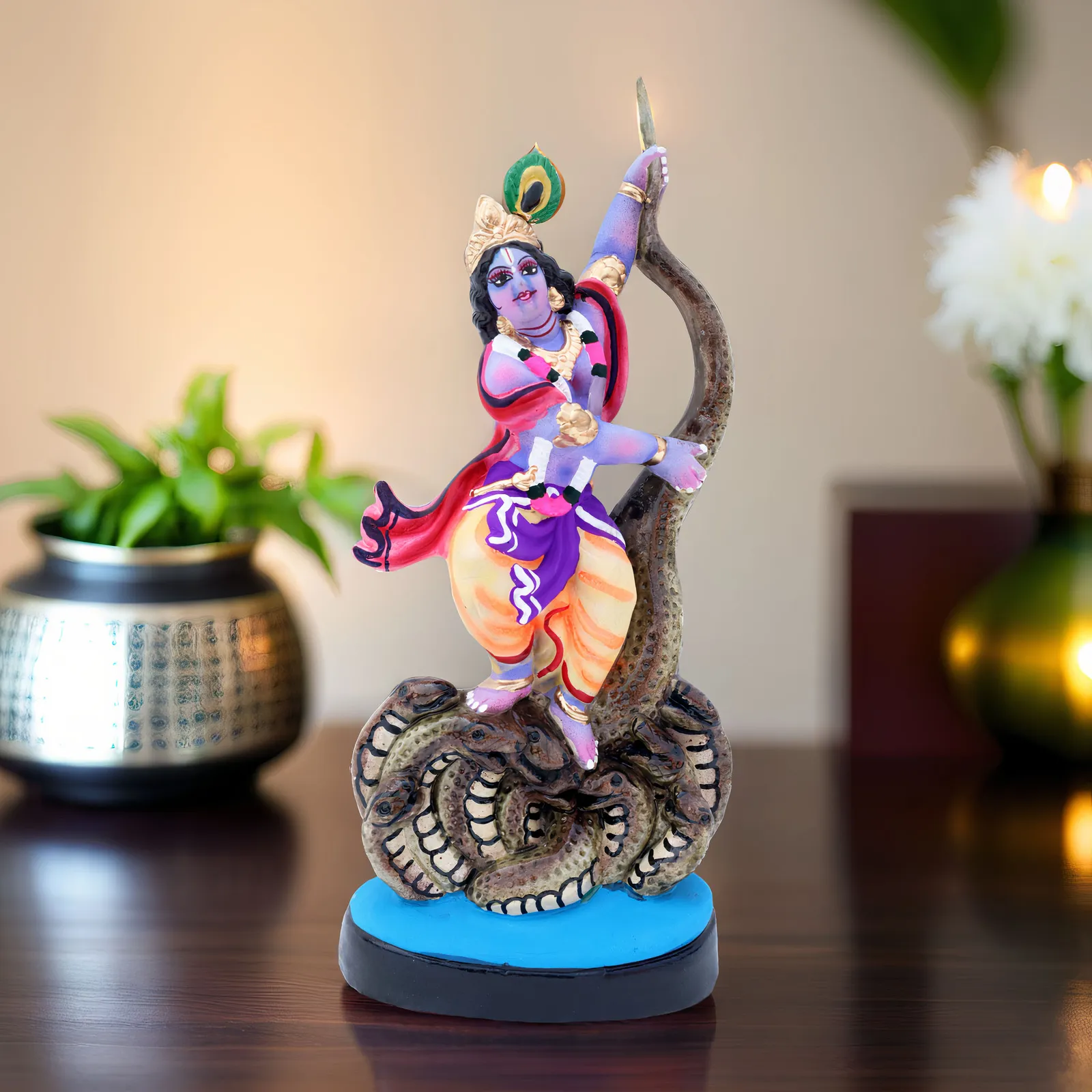 Krishna's Kaliya Naag Daman - Clay Terracotta Idol | Spiritual and Cultural Art