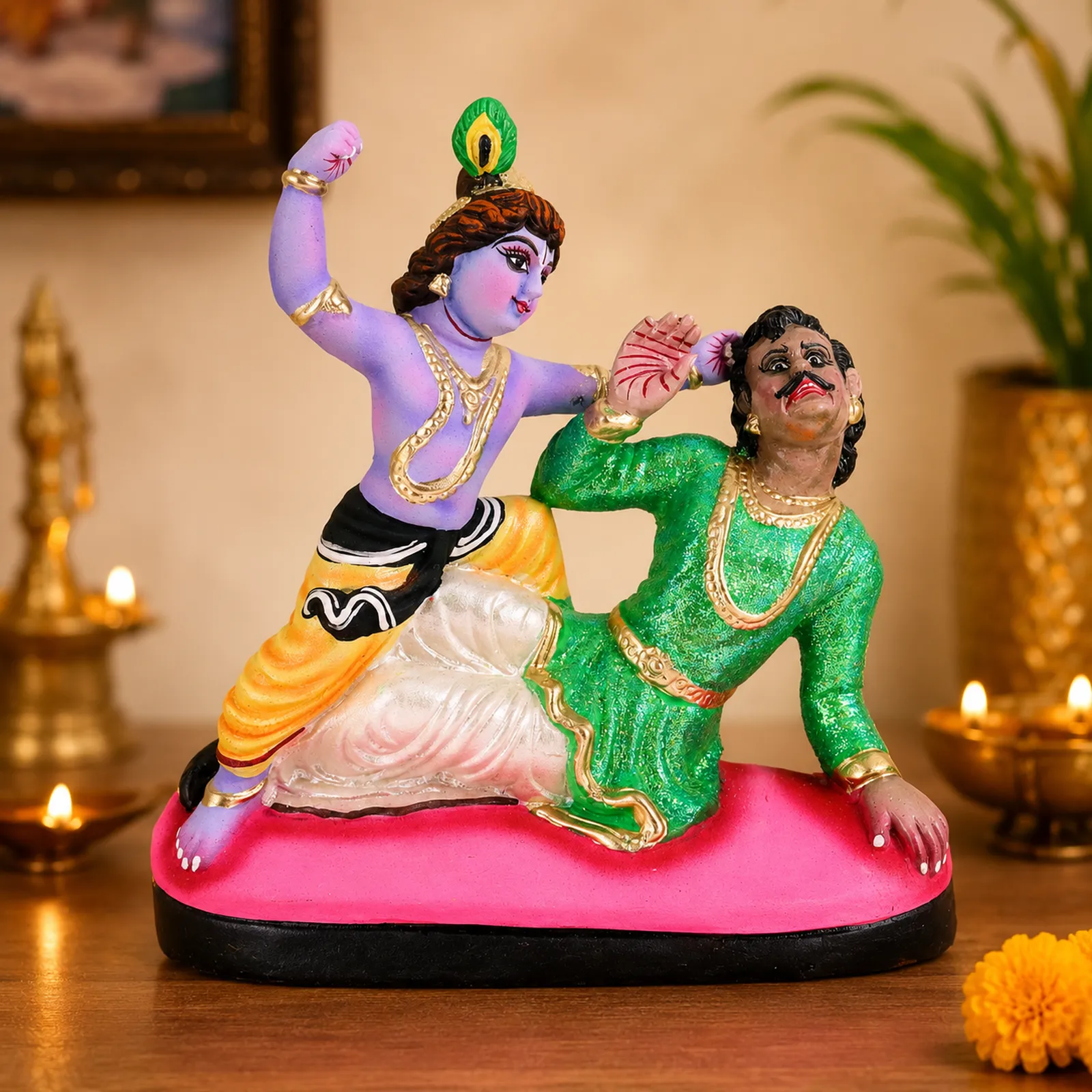 Krishna's Kans Vadh - Clay Terracotta Idol | Spiritual and Cultural Art