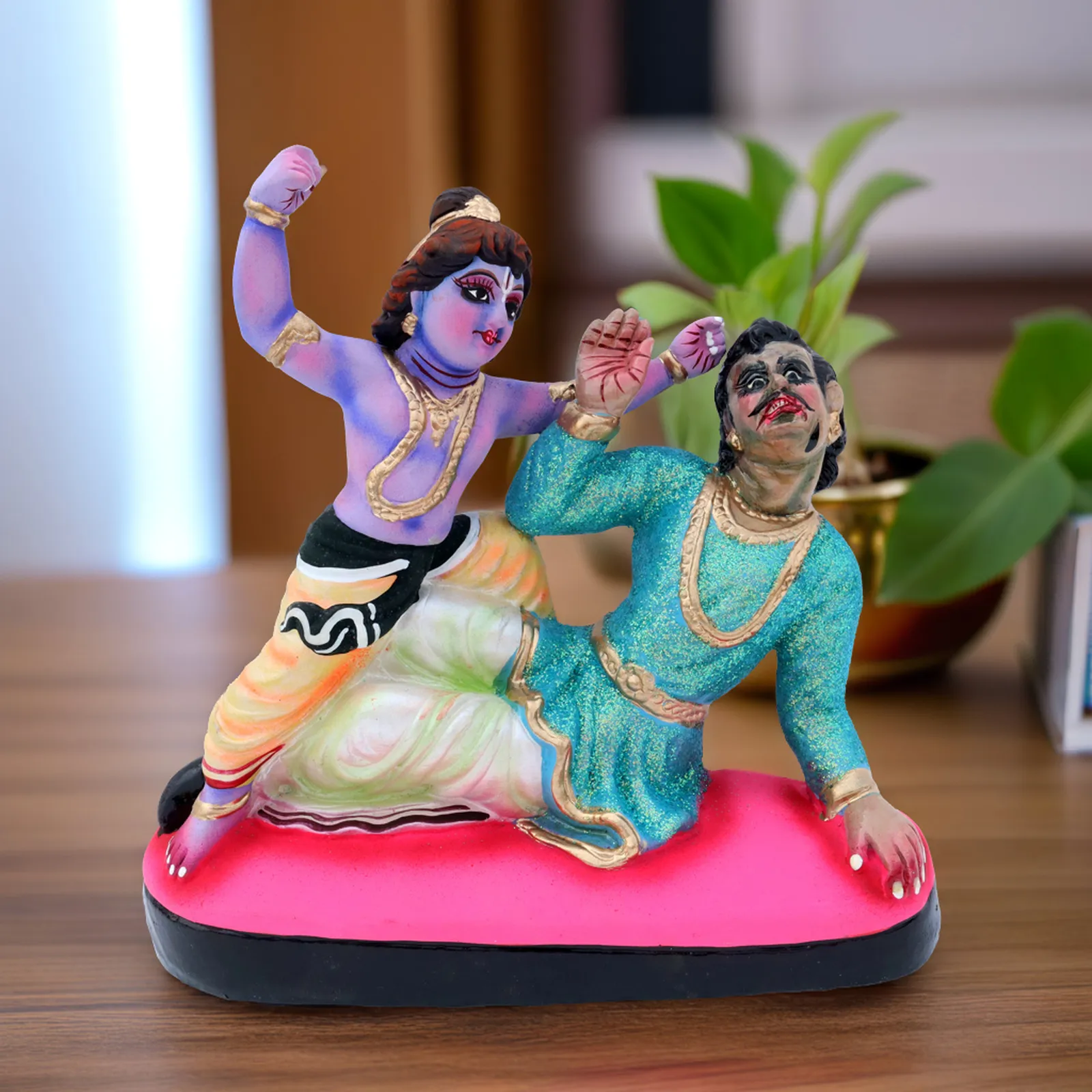 Krishna's Kans Vadh - Clay Terracotta Idol | Spiritual and Cultural Art