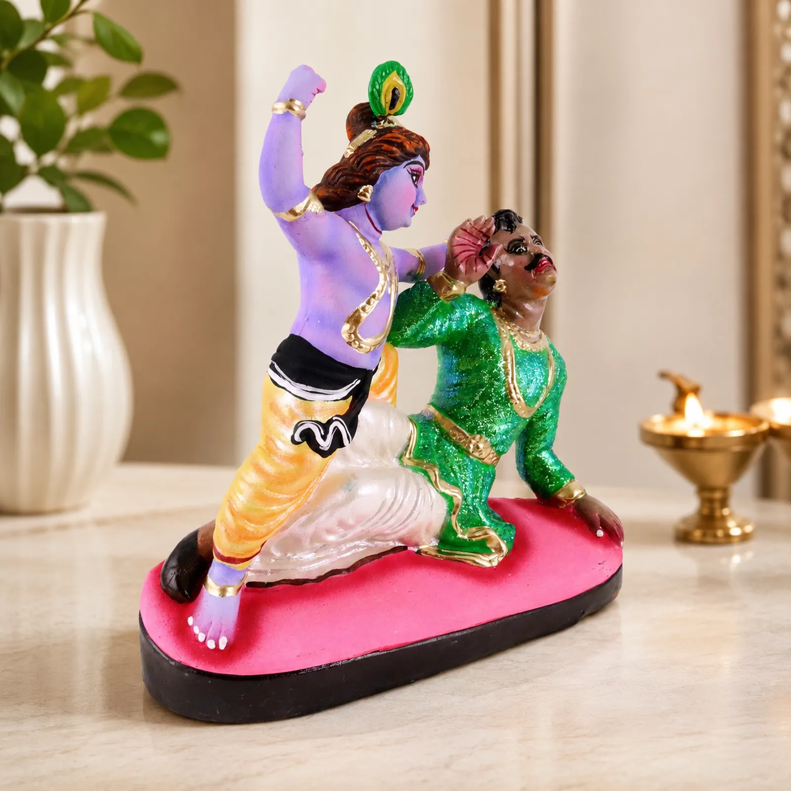 Krishna's Kans Vadh - Clay Terracotta Idol | Spiritual and Cultural Art