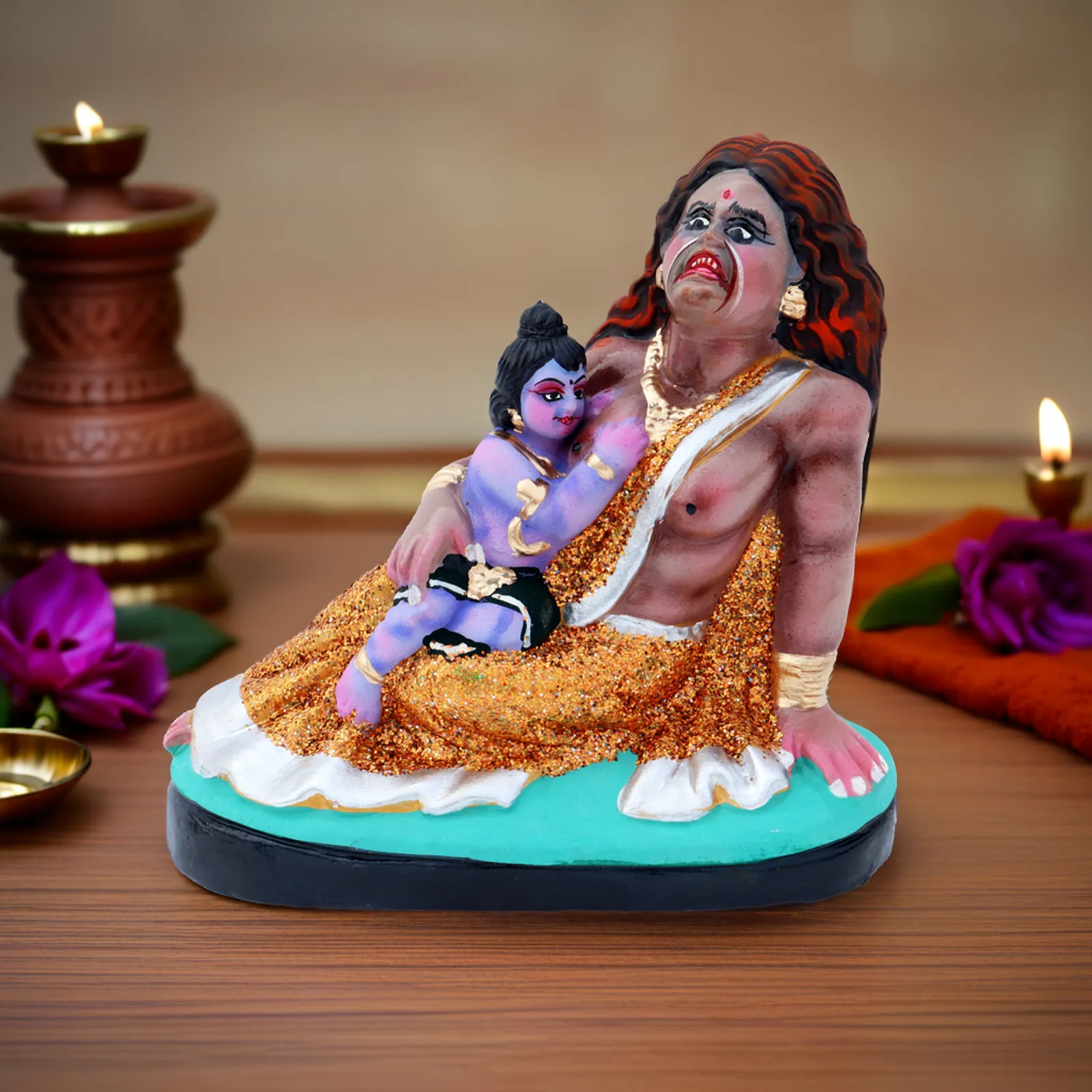 Krishna's Putna Vadh - Clay Terracotta Idol | Spiritual and Cultural Art