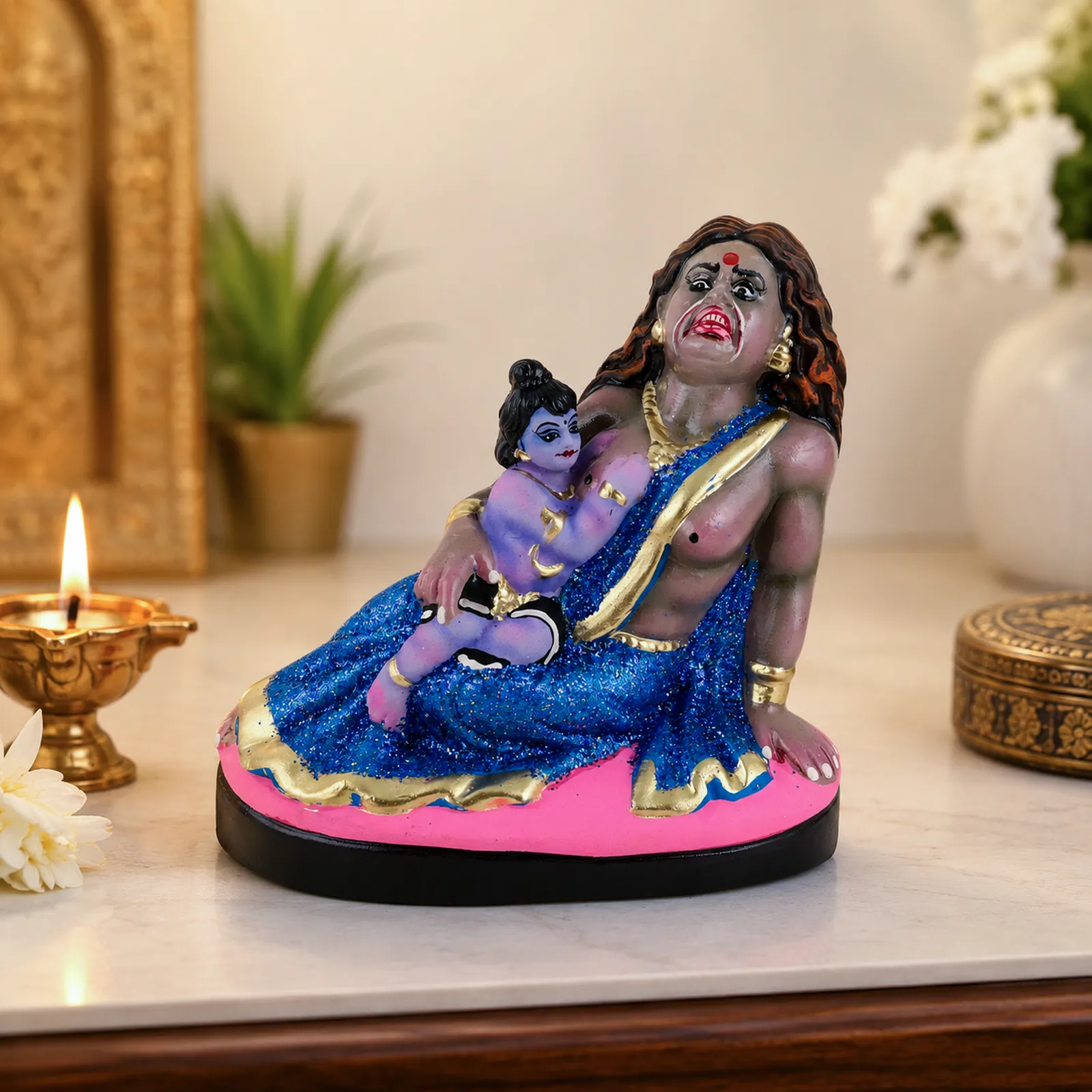 Krishna's Putna Vadh - Clay Terracotta Idol | Spiritual and Cultural Art