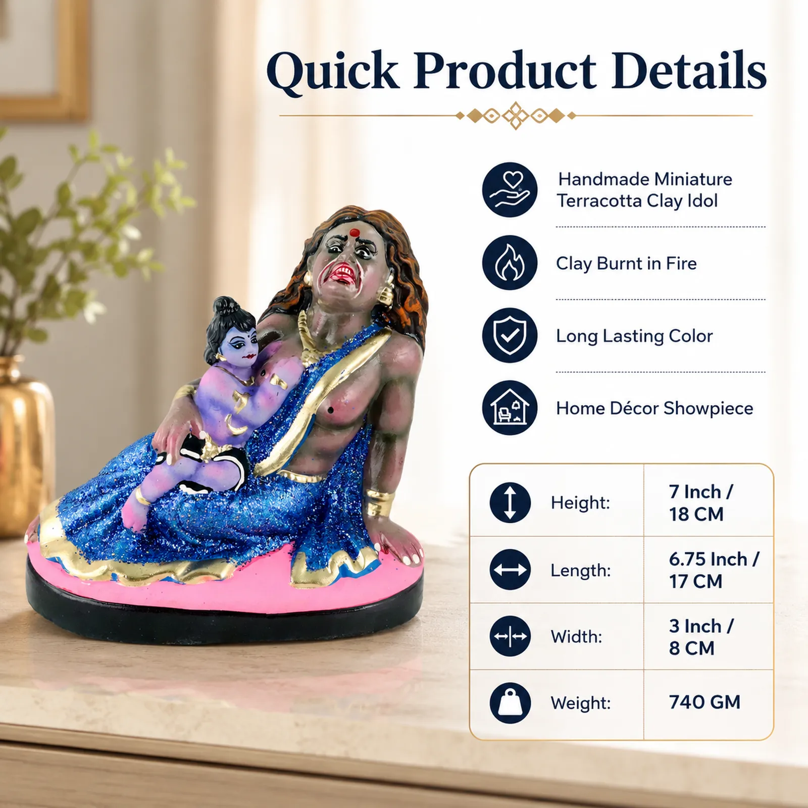 Krishna's Putna Vadh - Clay Terracotta Idol | Spiritual and Cultural Art