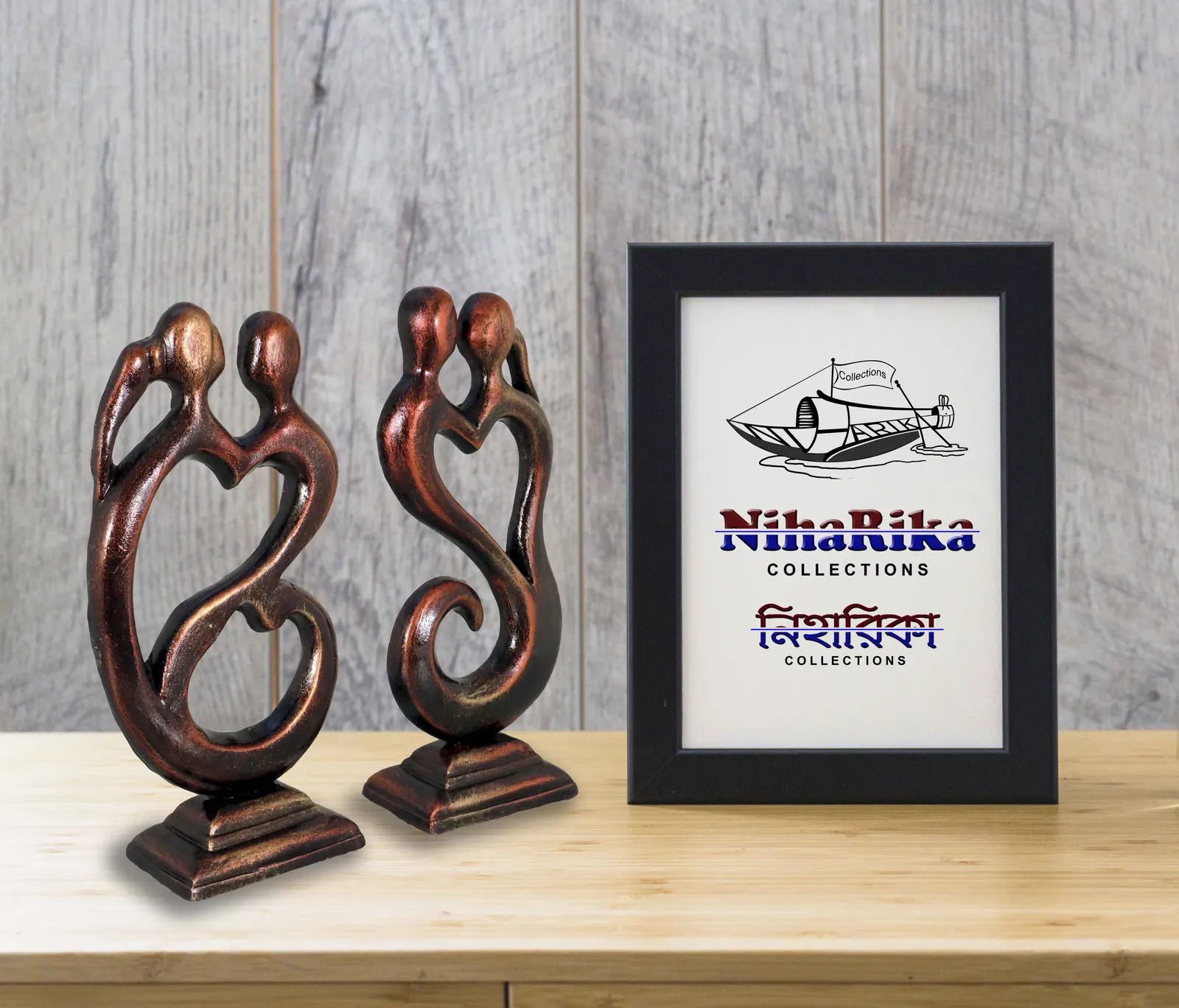 Love Couple - Metallic Bronze | Handmade Terracotta Clay Figurine | Abstract Terracotta Showpieces