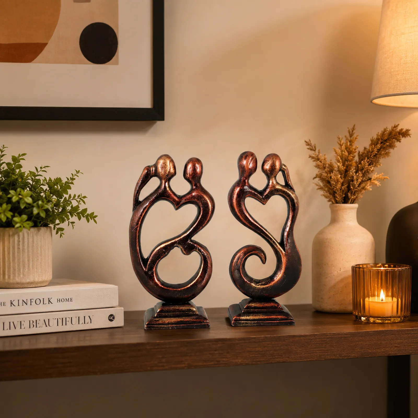 Love Couple - Metallic Bronze | Handmade Terracotta Clay Figurine | Abstract Terracotta Showpieces
