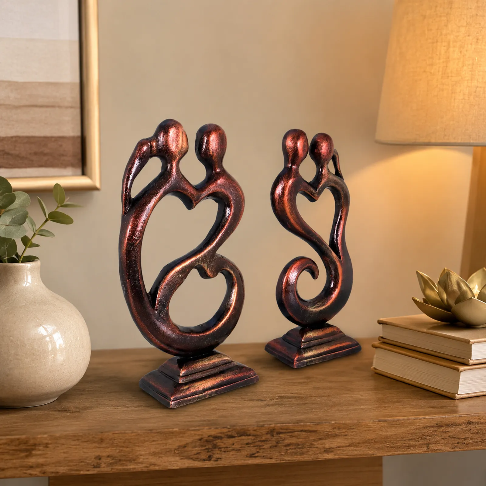 Love Couple - Metallic Bronze | Handmade Terracotta Clay Figurine | Abstract Terracotta Showpieces