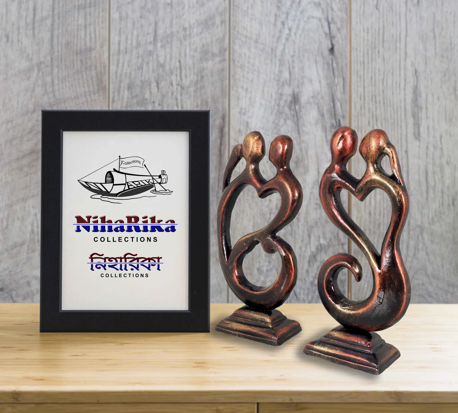 Love Couple - Metallic Bronze | Handmade Terracotta Clay Figurine | Abstract Terracotta Showpieces