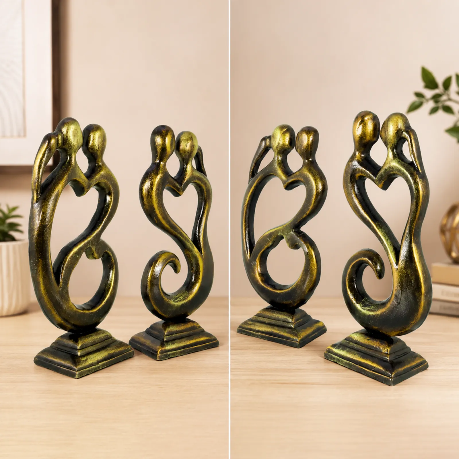 Love Couple - Metallic Golden | Handmade Terracotta Clay Figurine | Abstract Terracotta Showpieces
