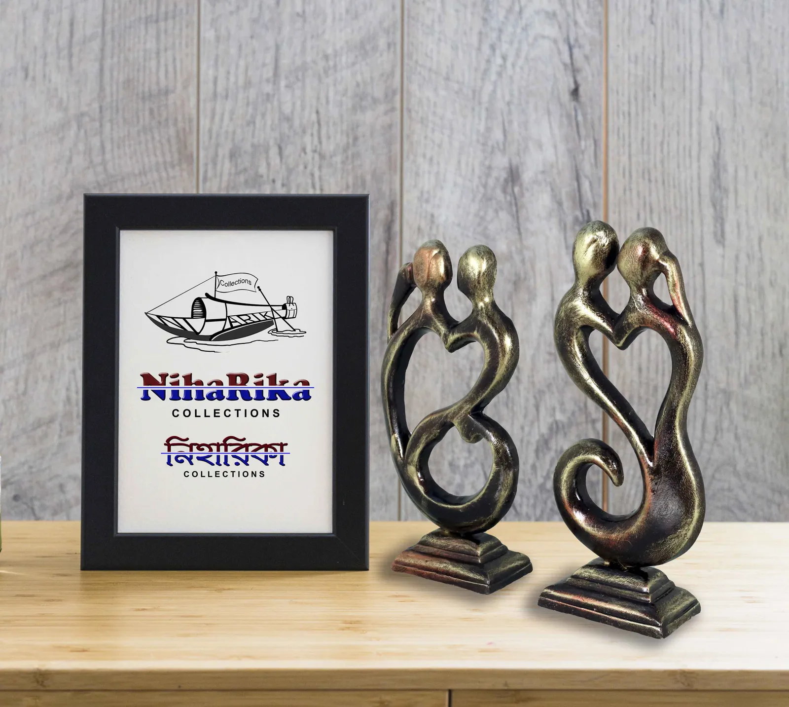 Love Couple - Metallic Golden | Handmade Terracotta Clay Figurine | Abstract Terracotta Showpieces