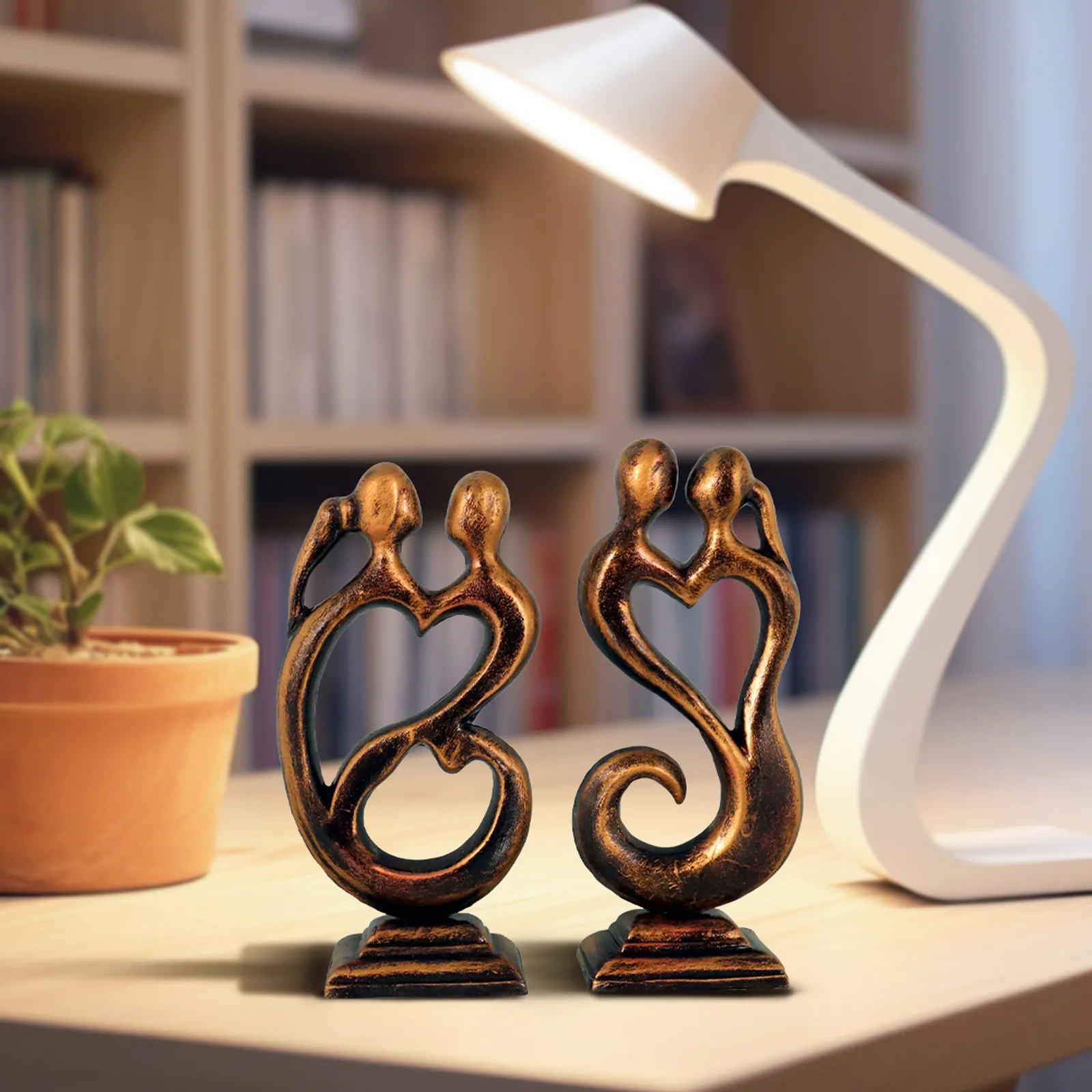 Love Couple - Sunset Golden | Handmade Terracotta Clay Figurine | Abstract Terracotta Showpieces