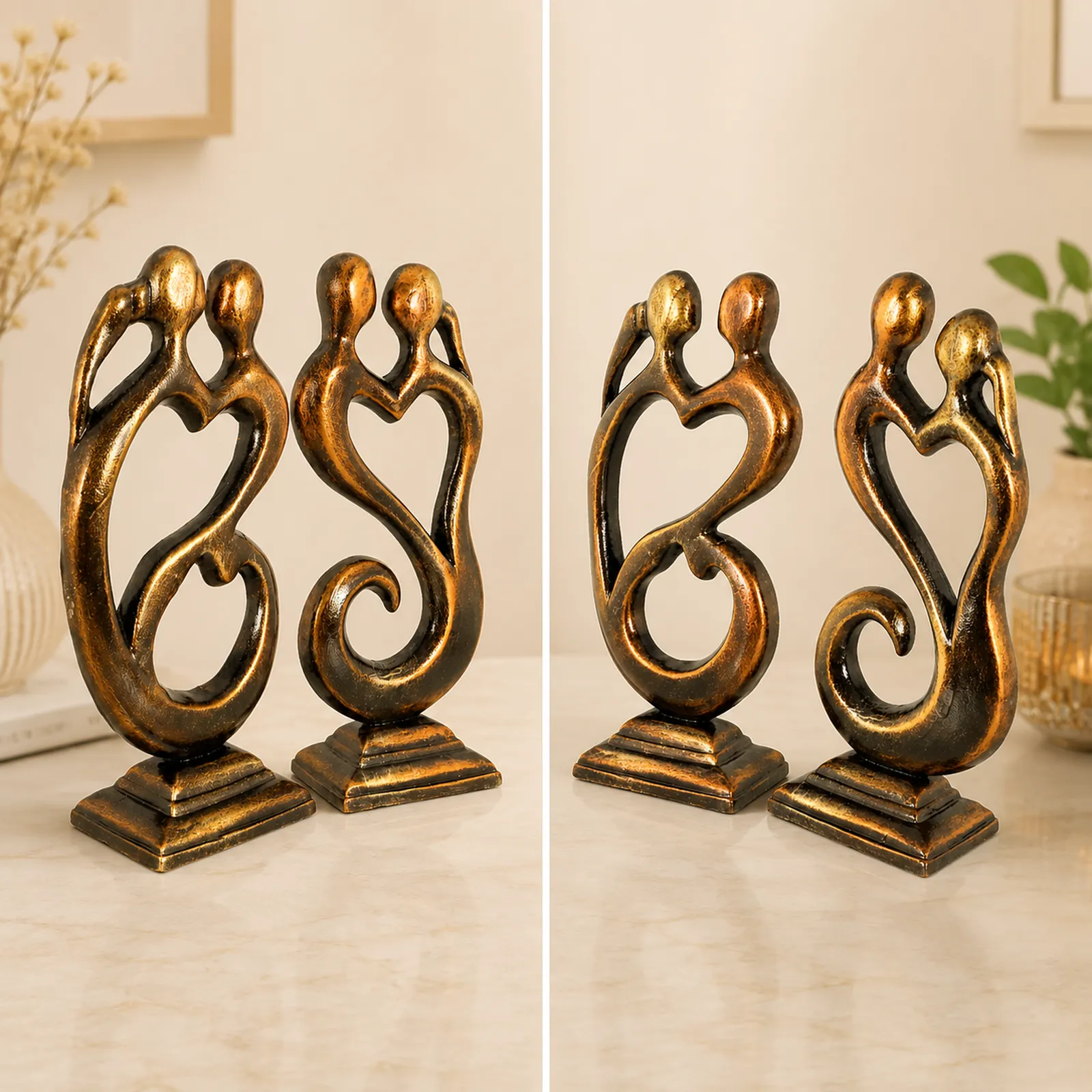 Love Couple - Sunset Golden | Handmade Terracotta Clay Figurine | Abstract Terracotta Showpieces