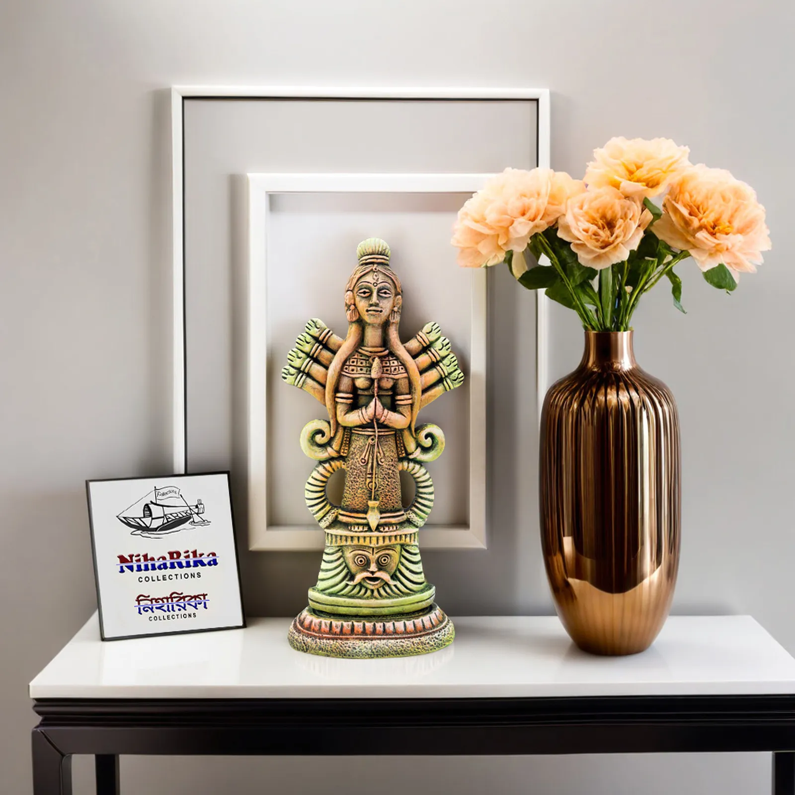 Mahishasuramardini Durga - Olive Green Shad | Handmade Terracotta Clay Figurine | Abstract Terracotta Showpieces