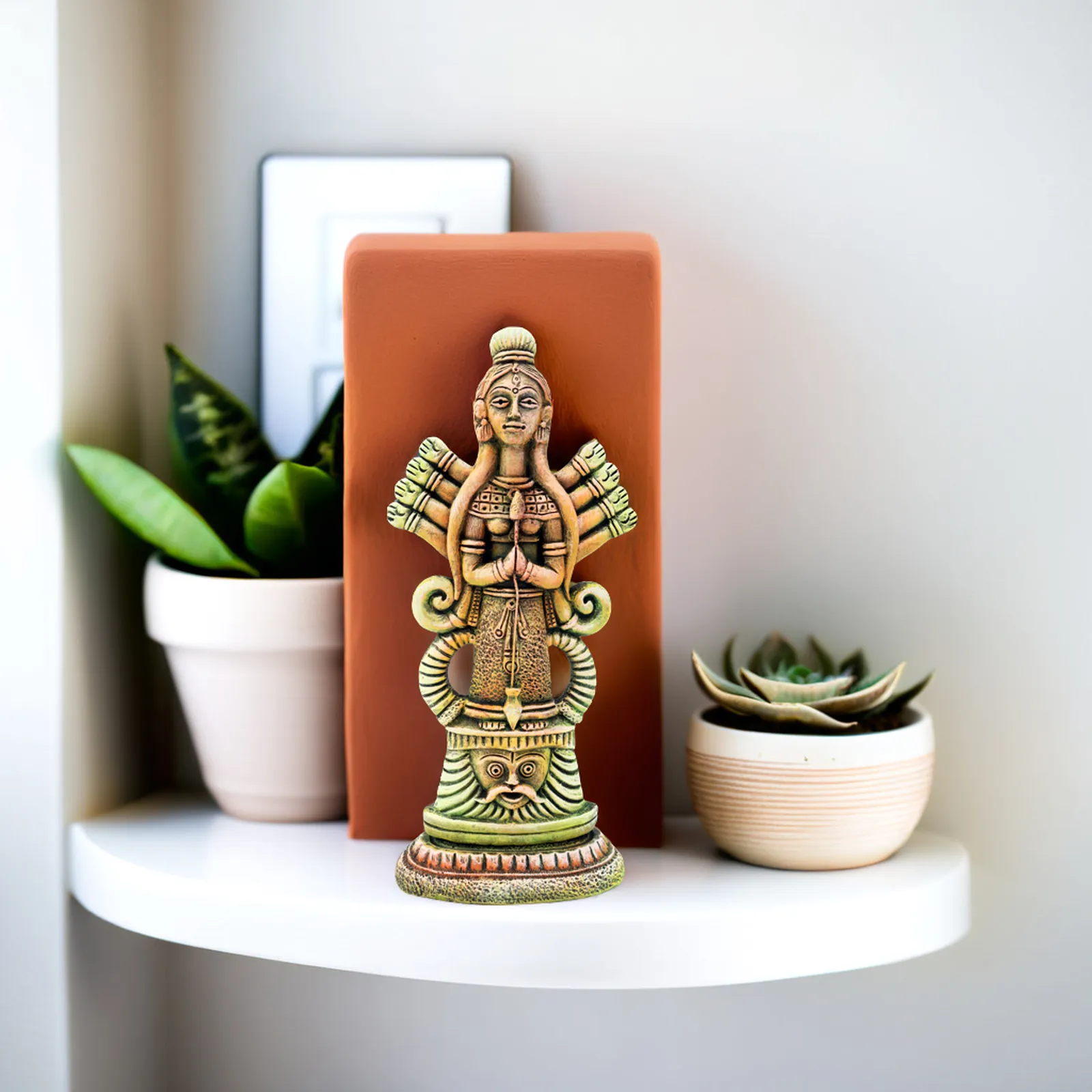 Mahishasuramardini Durga - Olive Green Shad | Handmade Terracotta Clay Figurine | Abstract Terracotta Showpieces