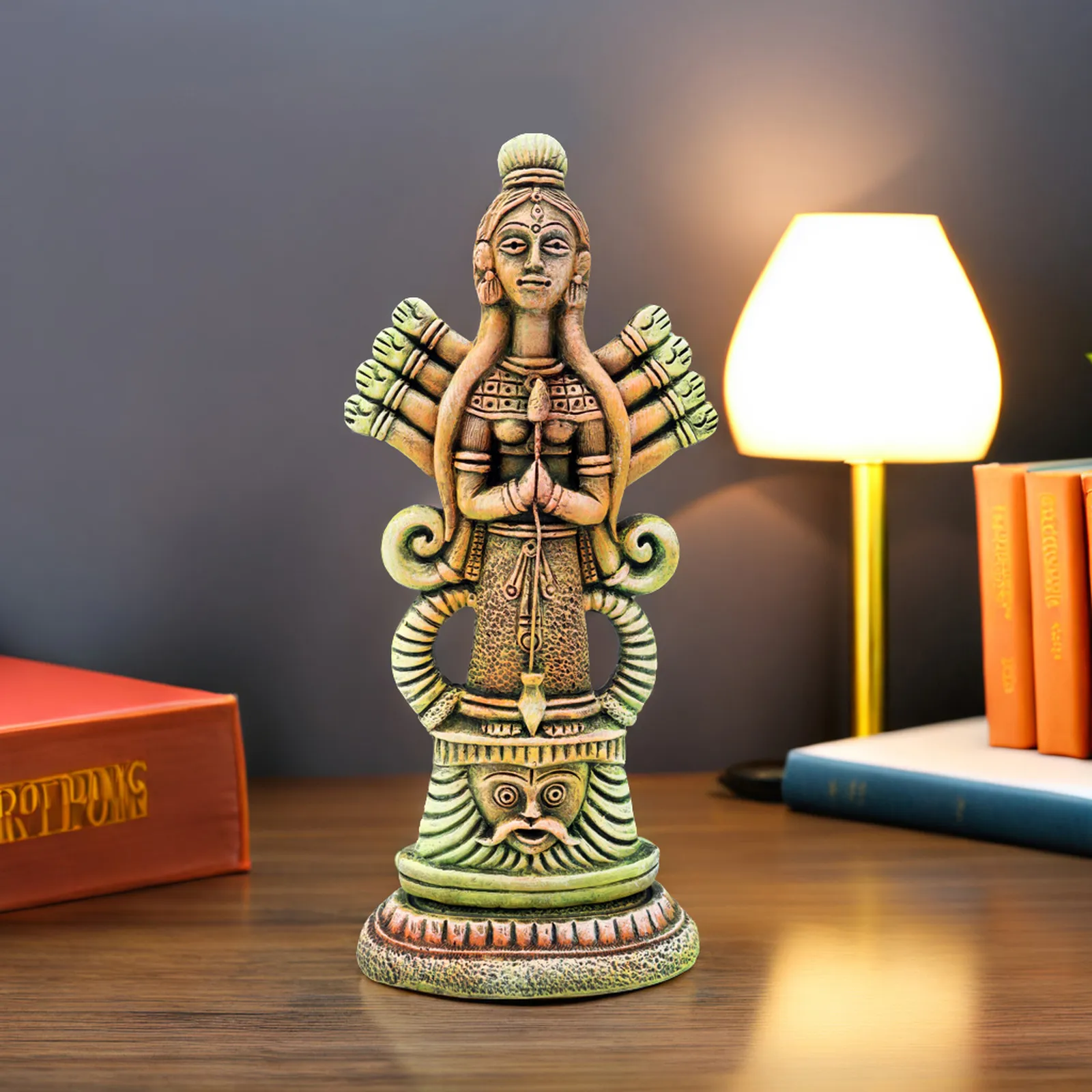Mahishasuramardini Durga - Olive Green Shad | Handmade Terracotta Clay Figurine | Abstract Terracotta Showpieces