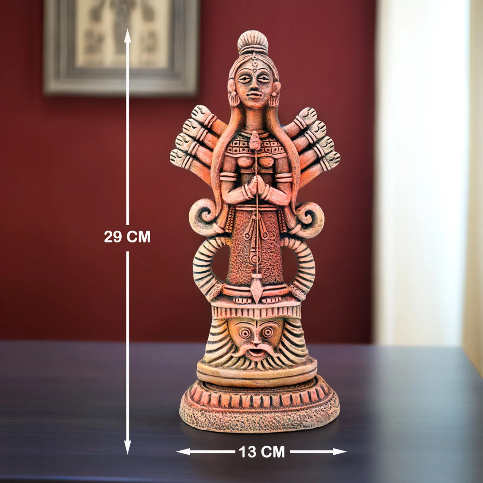 Mahishasuramardini Durga - Orange Shade | Handmade Terracotta Clay Figurine | Abstract Terracotta Showpieces