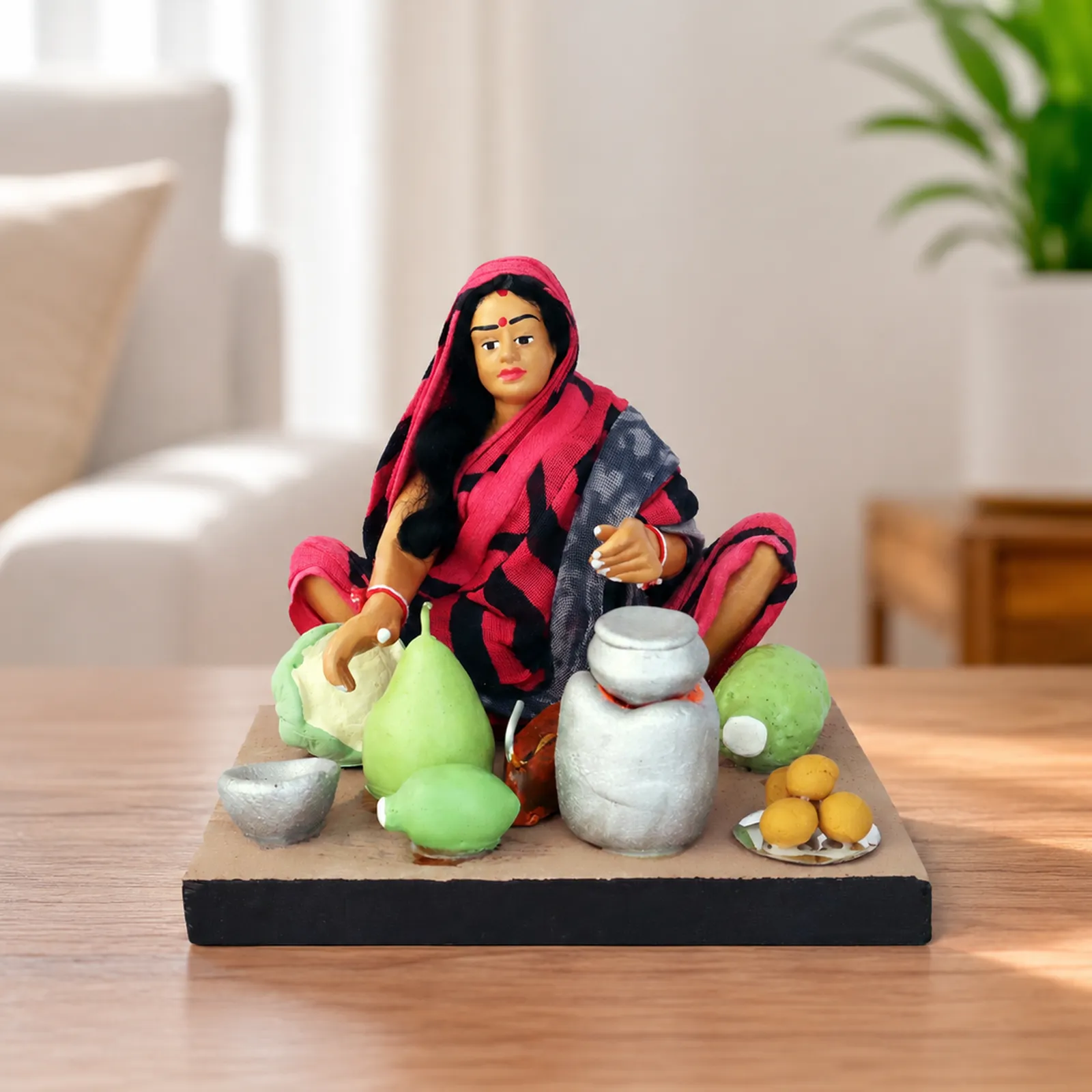 Mother's Hand Cooking - Handmade Terracotta Clay Figurine | Basic Sitting Human Figure Idol