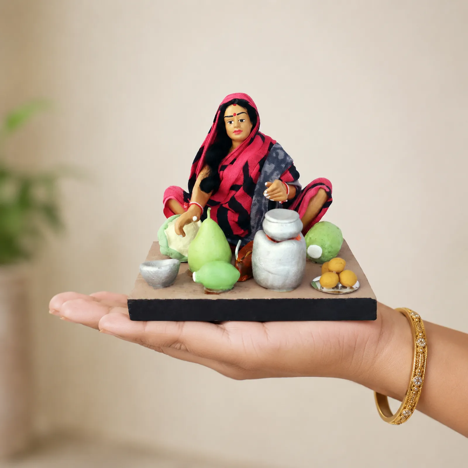 Mother's Hand Cooking - Handmade Terracotta Clay Figurine | Basic Sitting Human Figure Idol